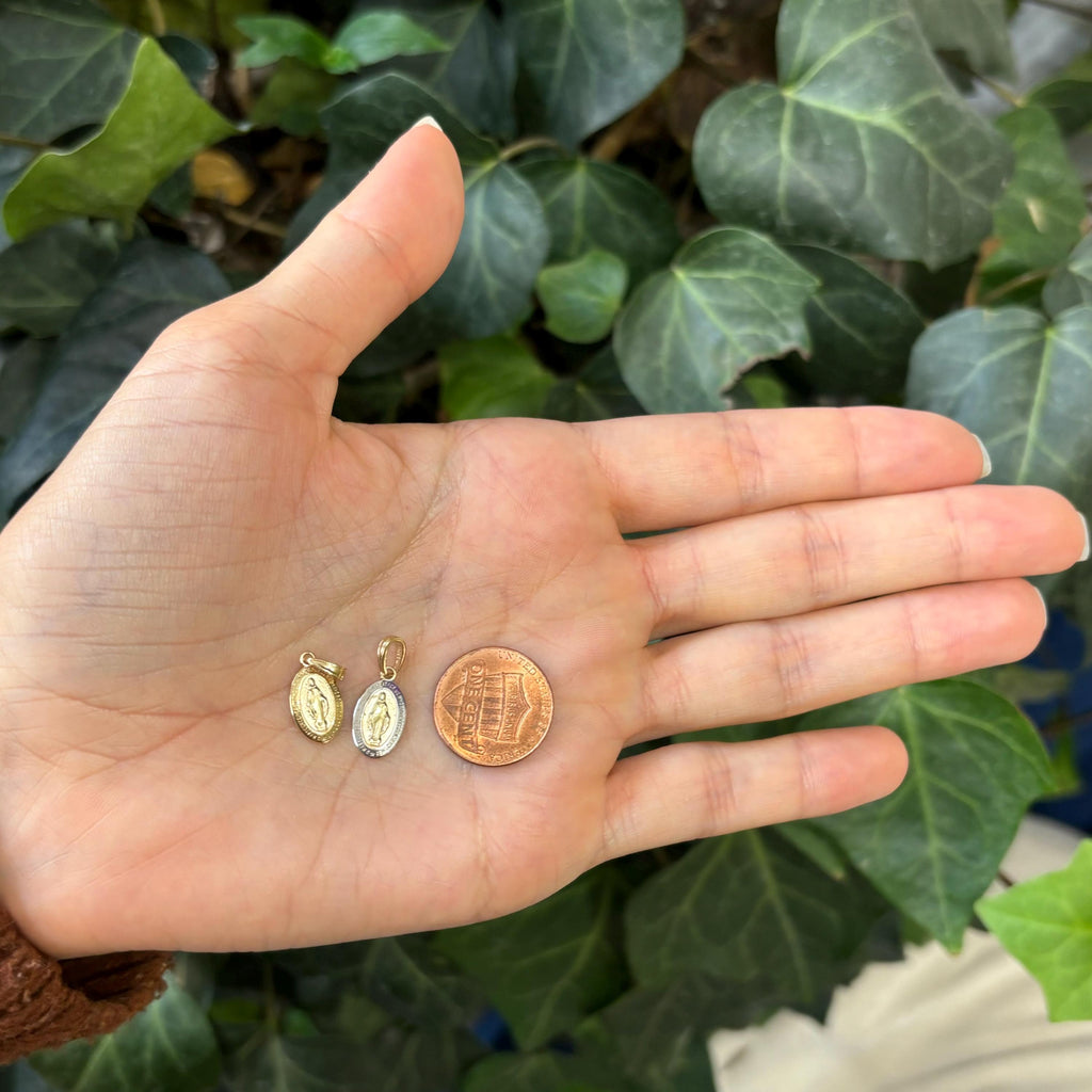 10K Yellow Gold Miraculous Medal Oval Medal Charm Pendant Small