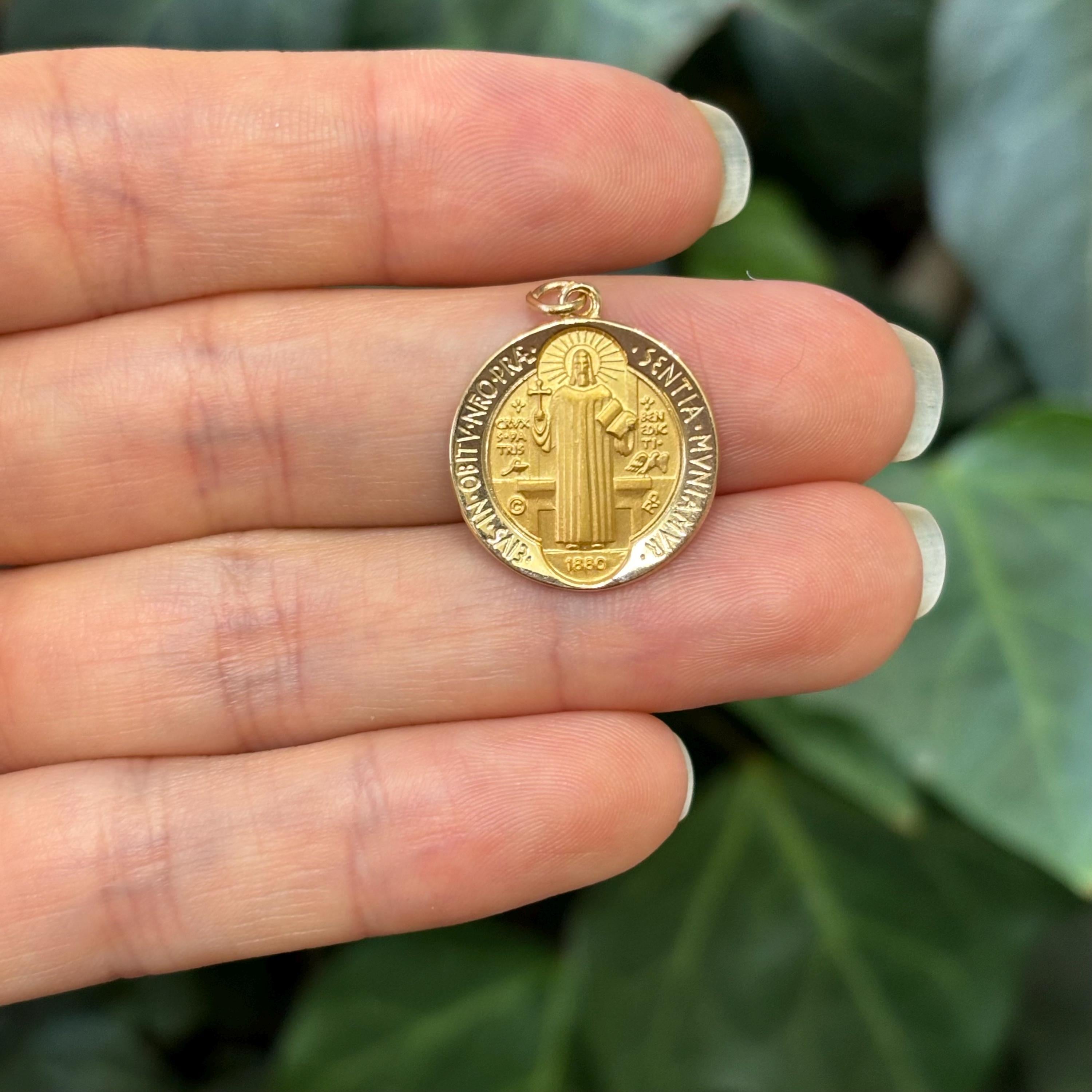 14k Gold St Benedict 2 Sided Medal Pendant Solid 24.5mm