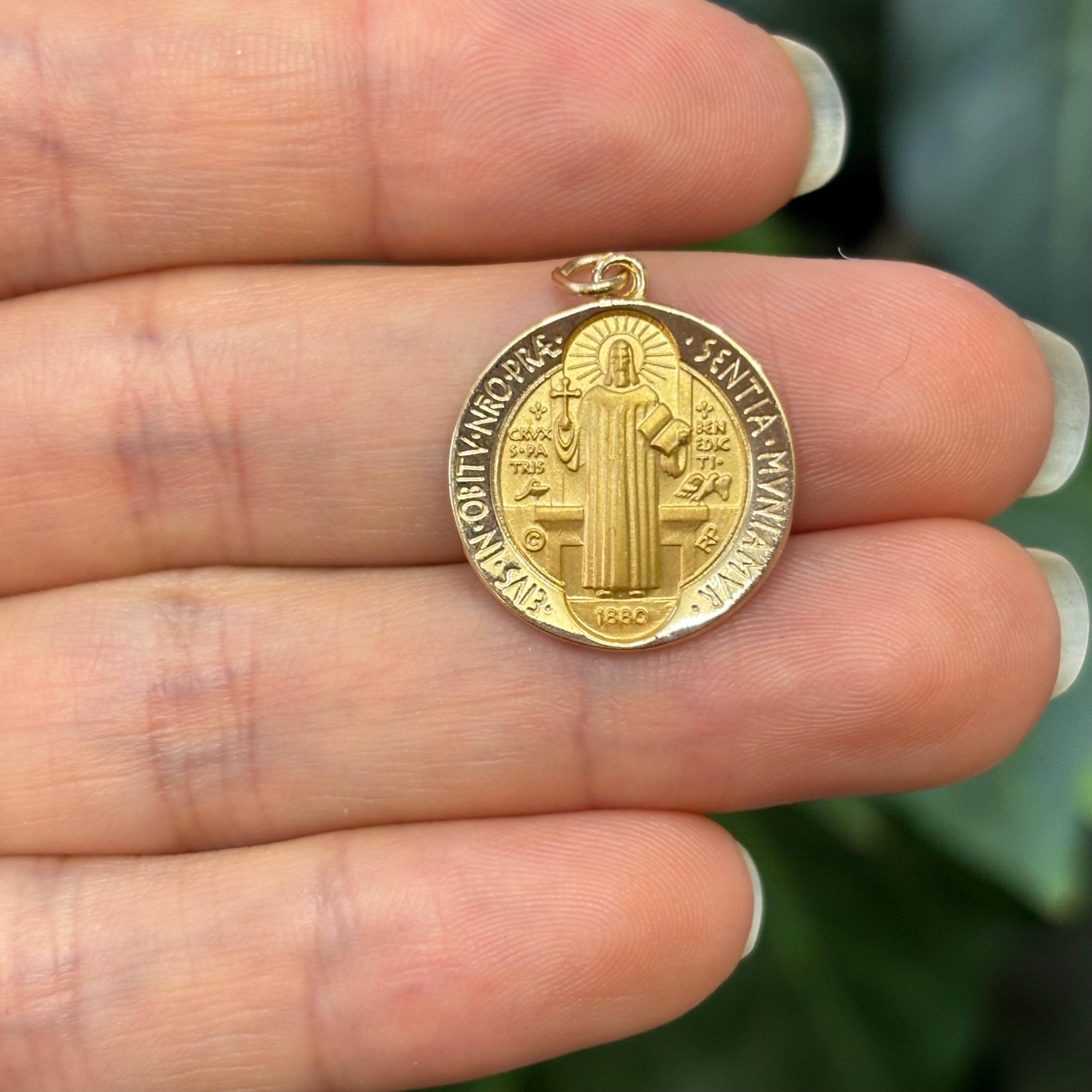 14k Gold St Benedict 2 Sided Medal Pendant Solid 24.5mm