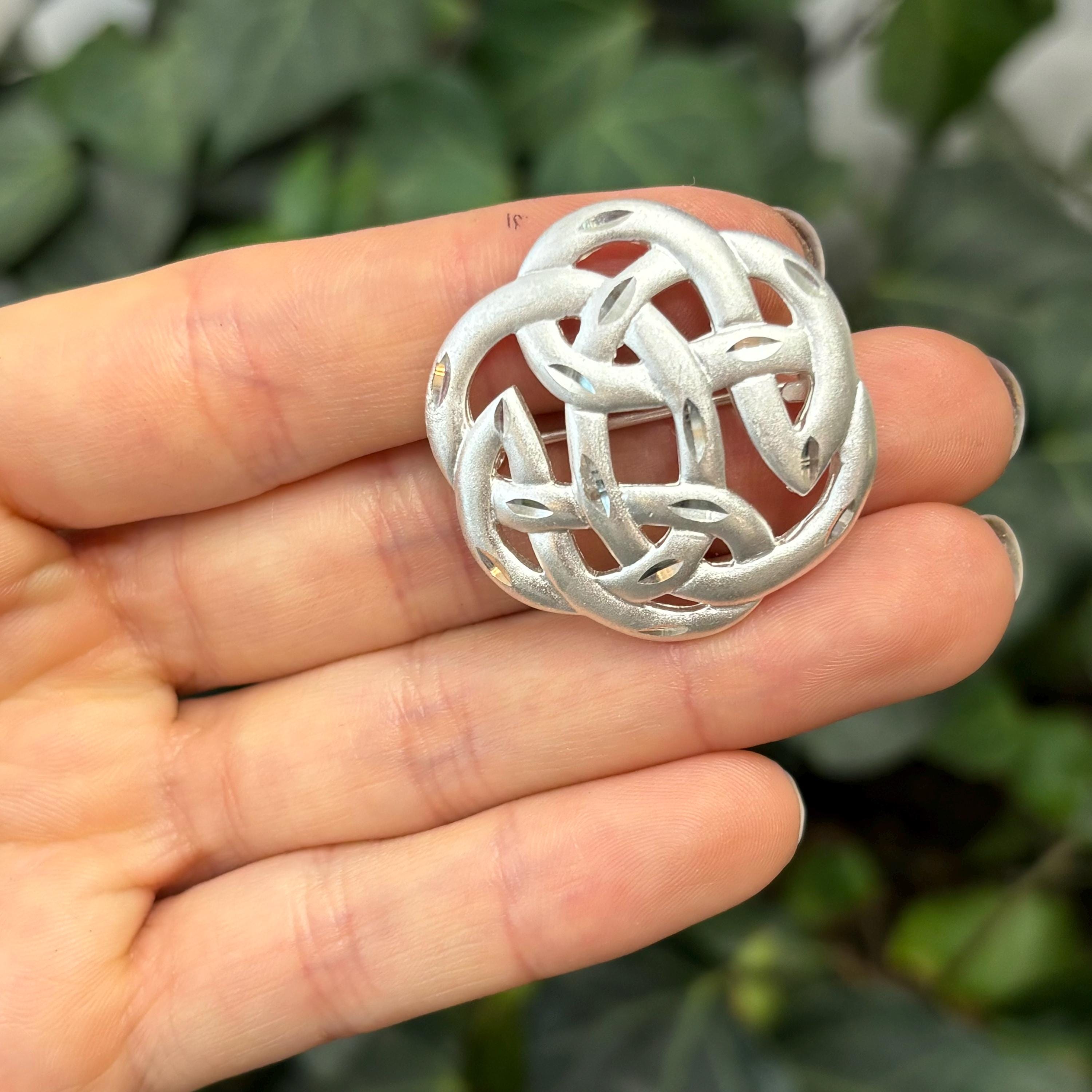 Sterling Silver Celtic Knot Pin Brooch Satin-Finished