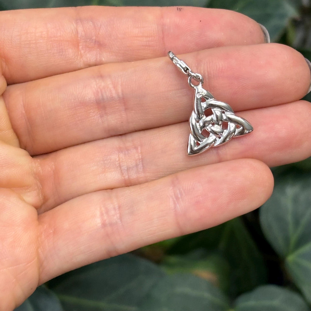Sterling Silver Celtic Trinity Knot Triangle Charm Pendant Lobster Clip Clasp