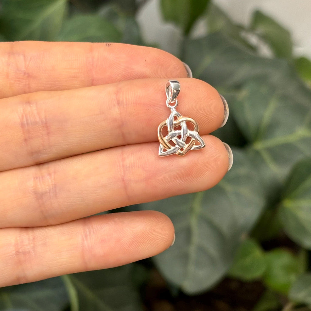 Sterling Silver Rose Tone Celtic Trinity Knot Heart Charm Pendant