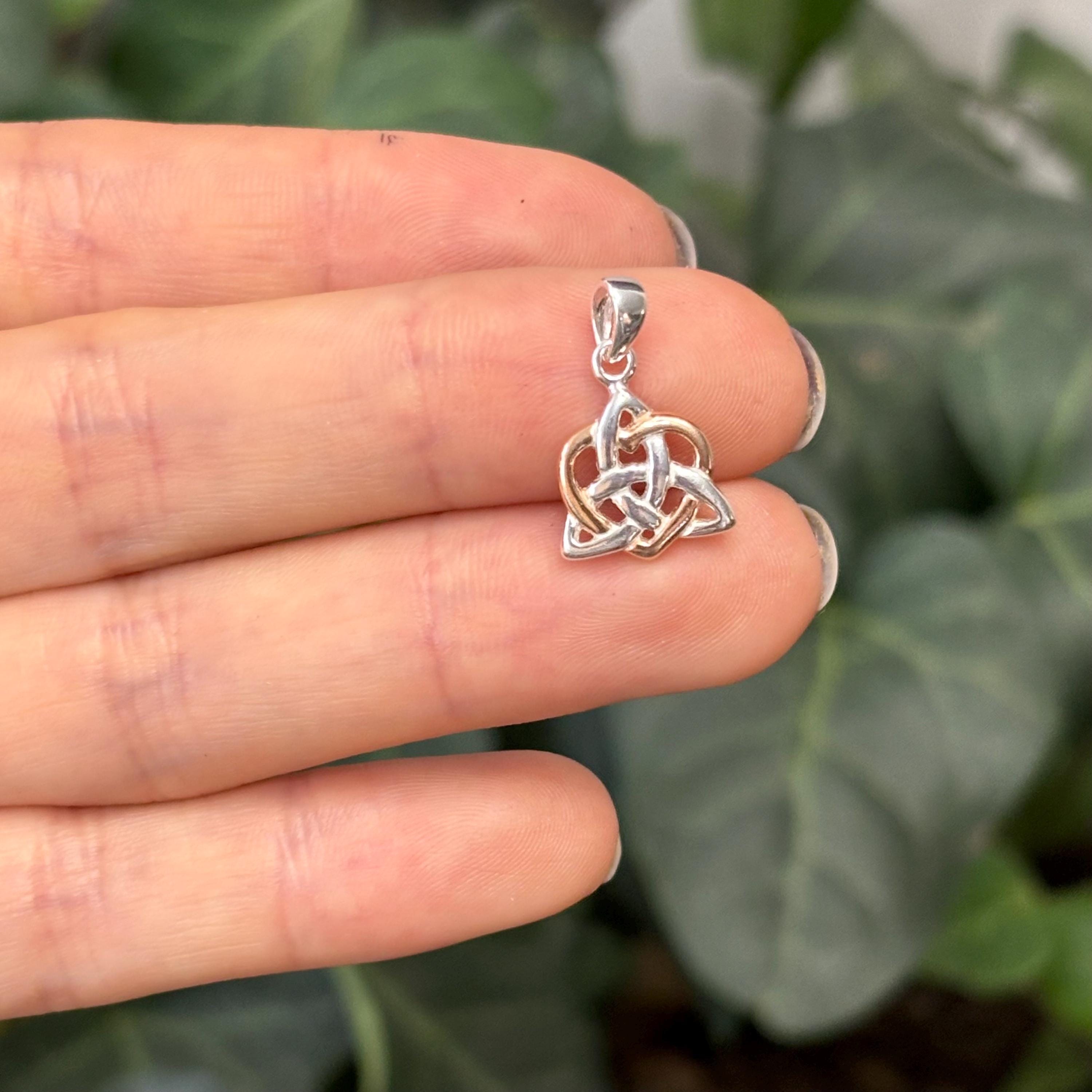 Sterling Silver Rose Tone Celtic Trinity Knot Heart Charm Pendant