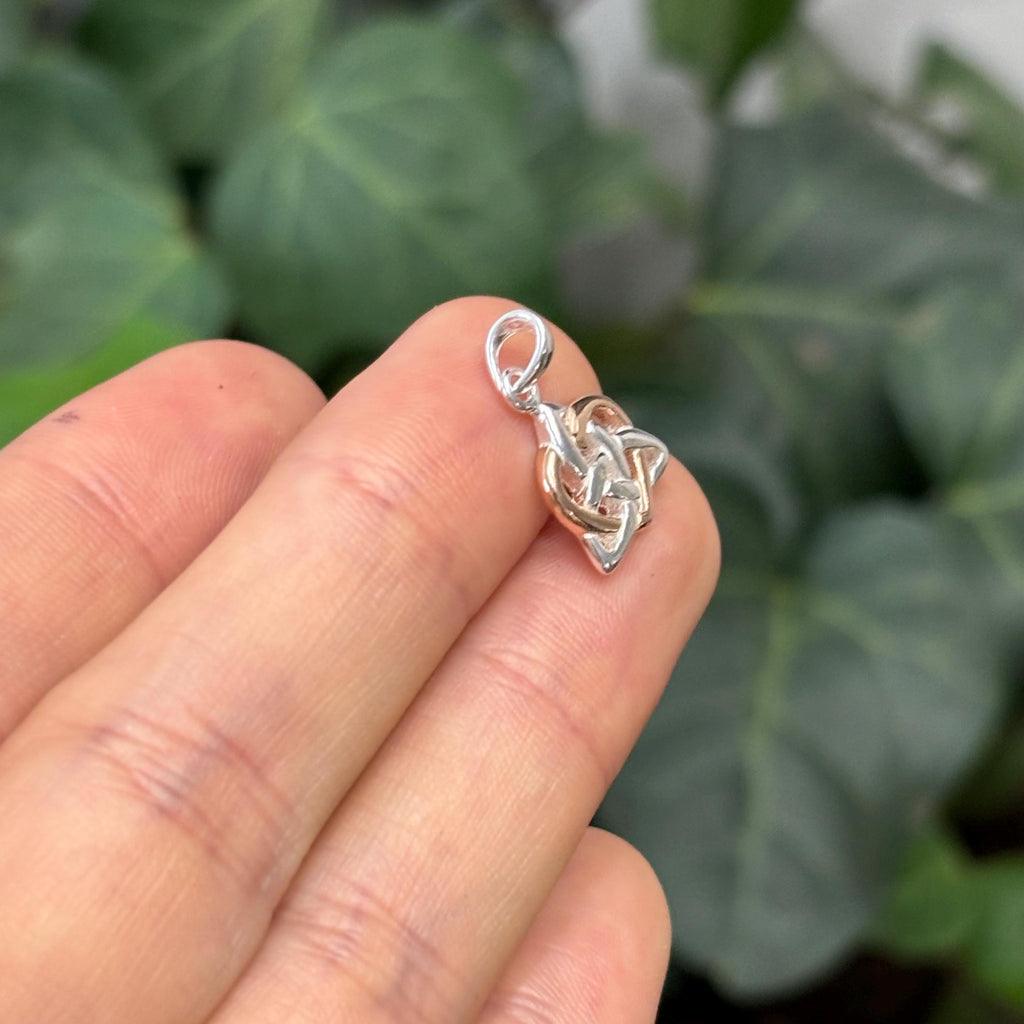 Sterling Silver Rose Tone Celtic Trinity Knot Heart Charm Pendant