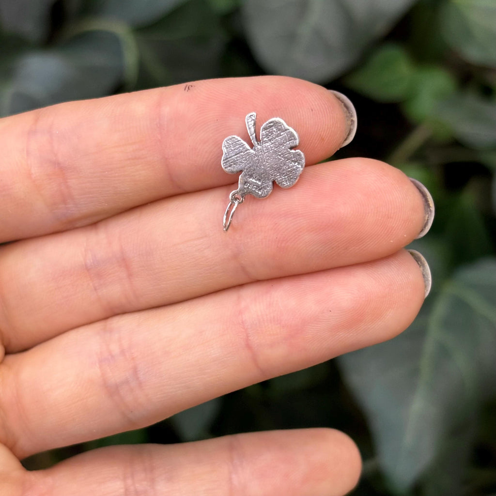 Sterling Silver Antiqued Four Leaf Clover Charm Pendant