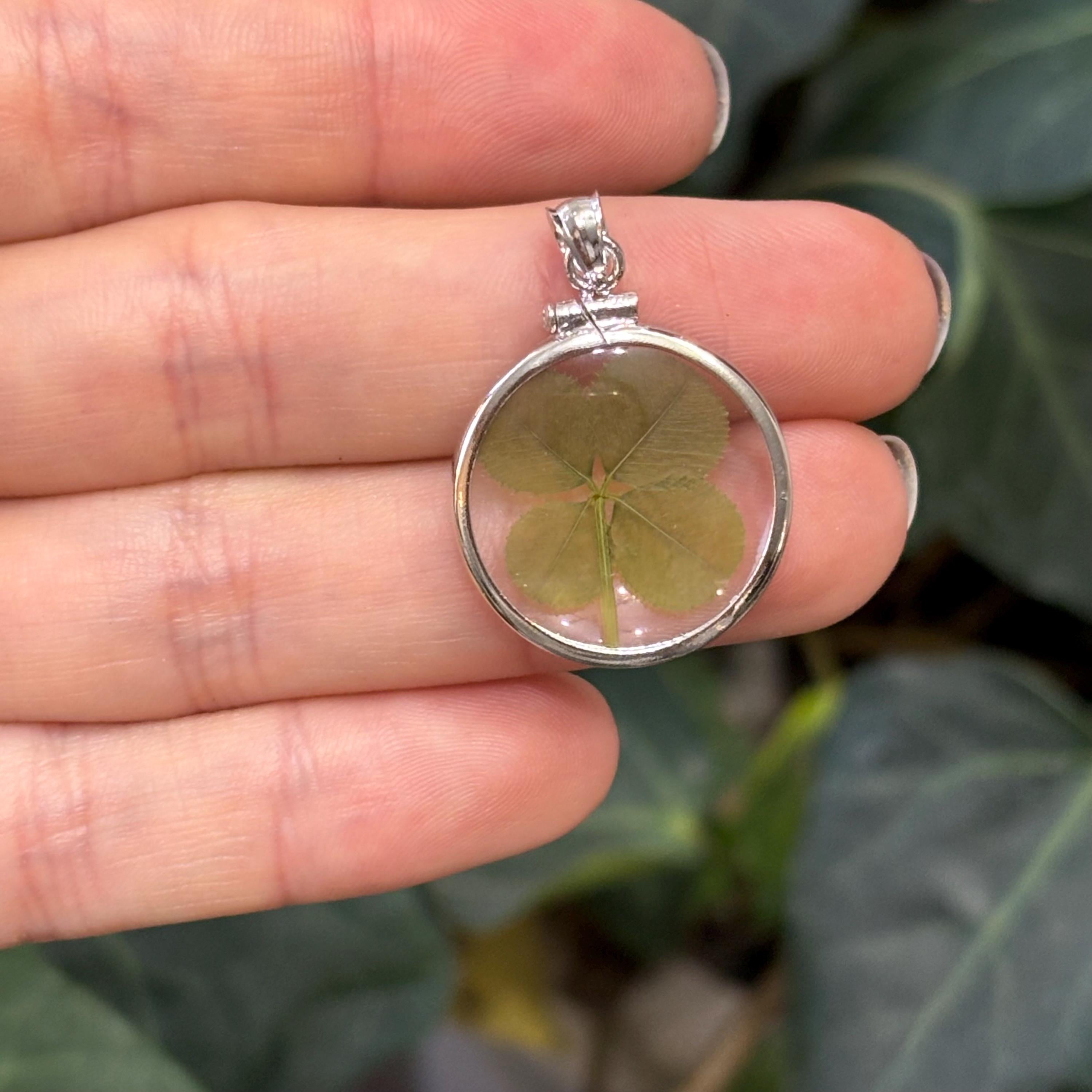 Sterling Silver Genuine Four Leaf Clover 3D Pendant