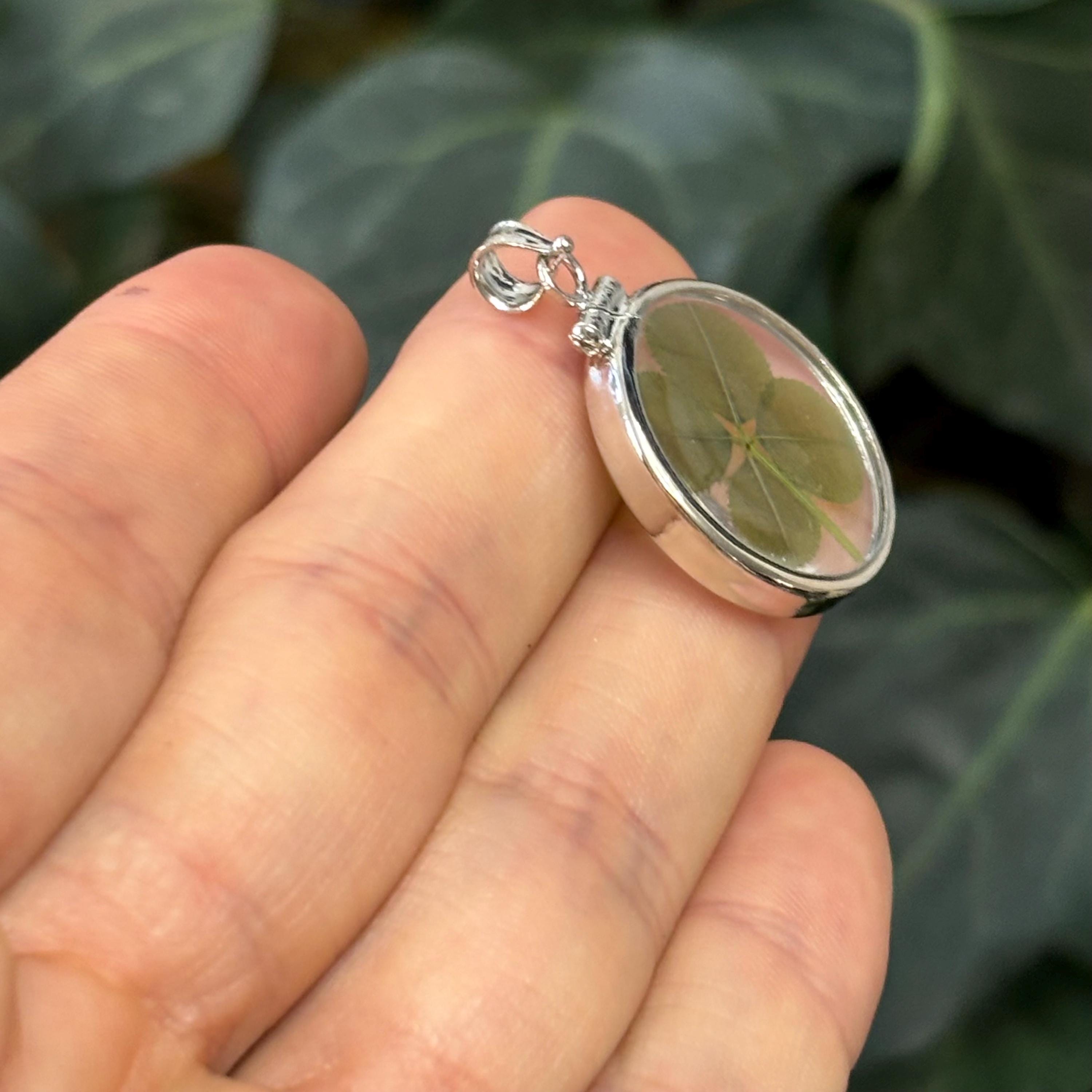 Sterling Silver Genuine Four Leaf Clover 3D Pendant