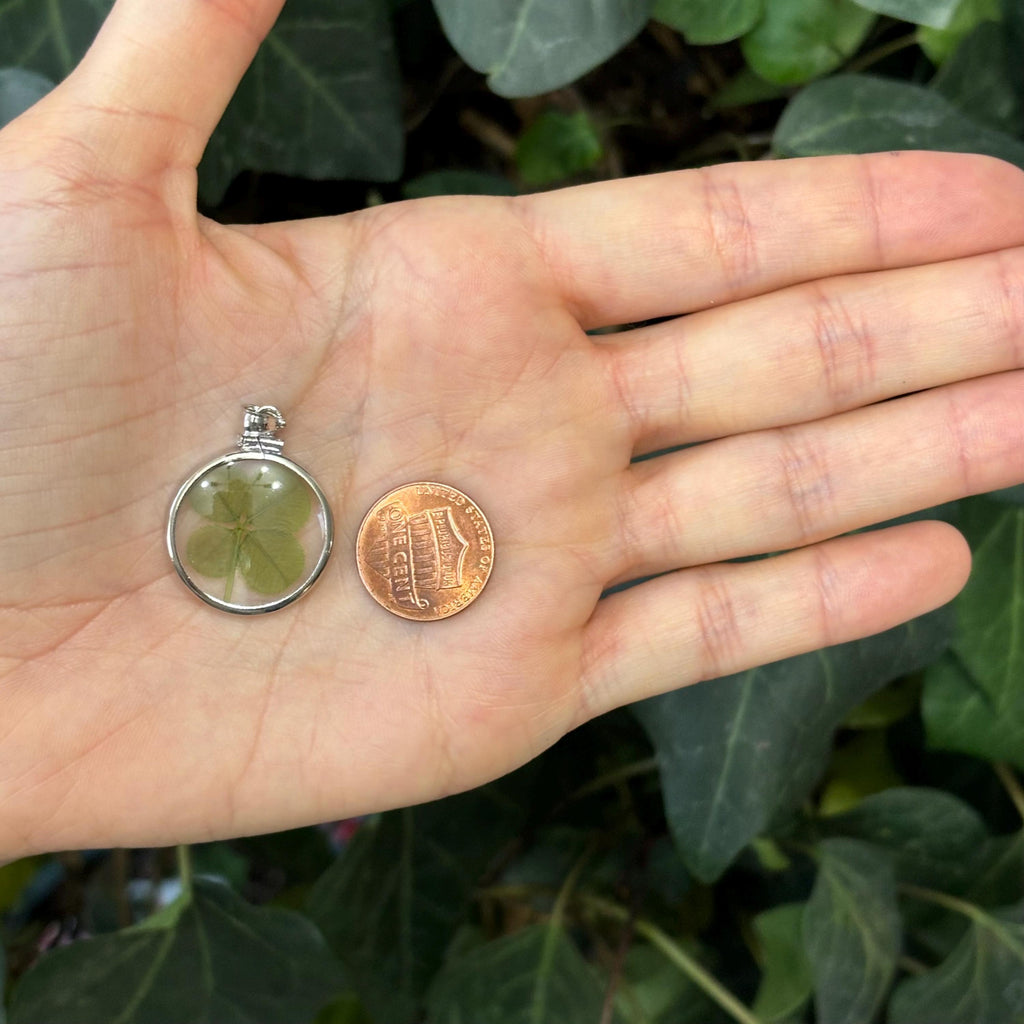 Sterling Silver Genuine Four Leaf Clover 3D Pendant
