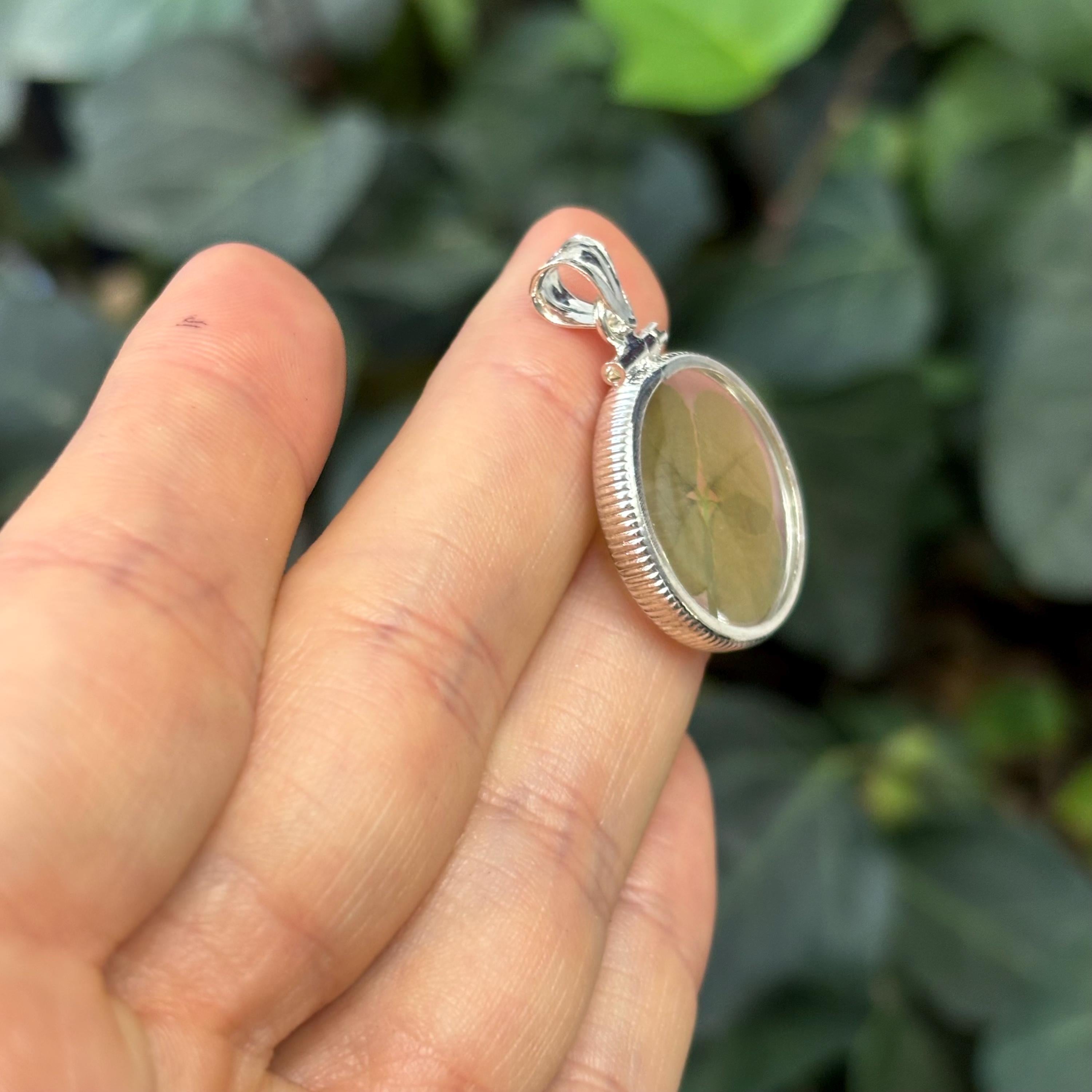 Sterling Silver Genuine Four Leaf Clover 3D Pendant