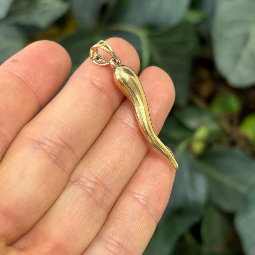 10k Gold Italian Horn Corno Pendant 43mm
