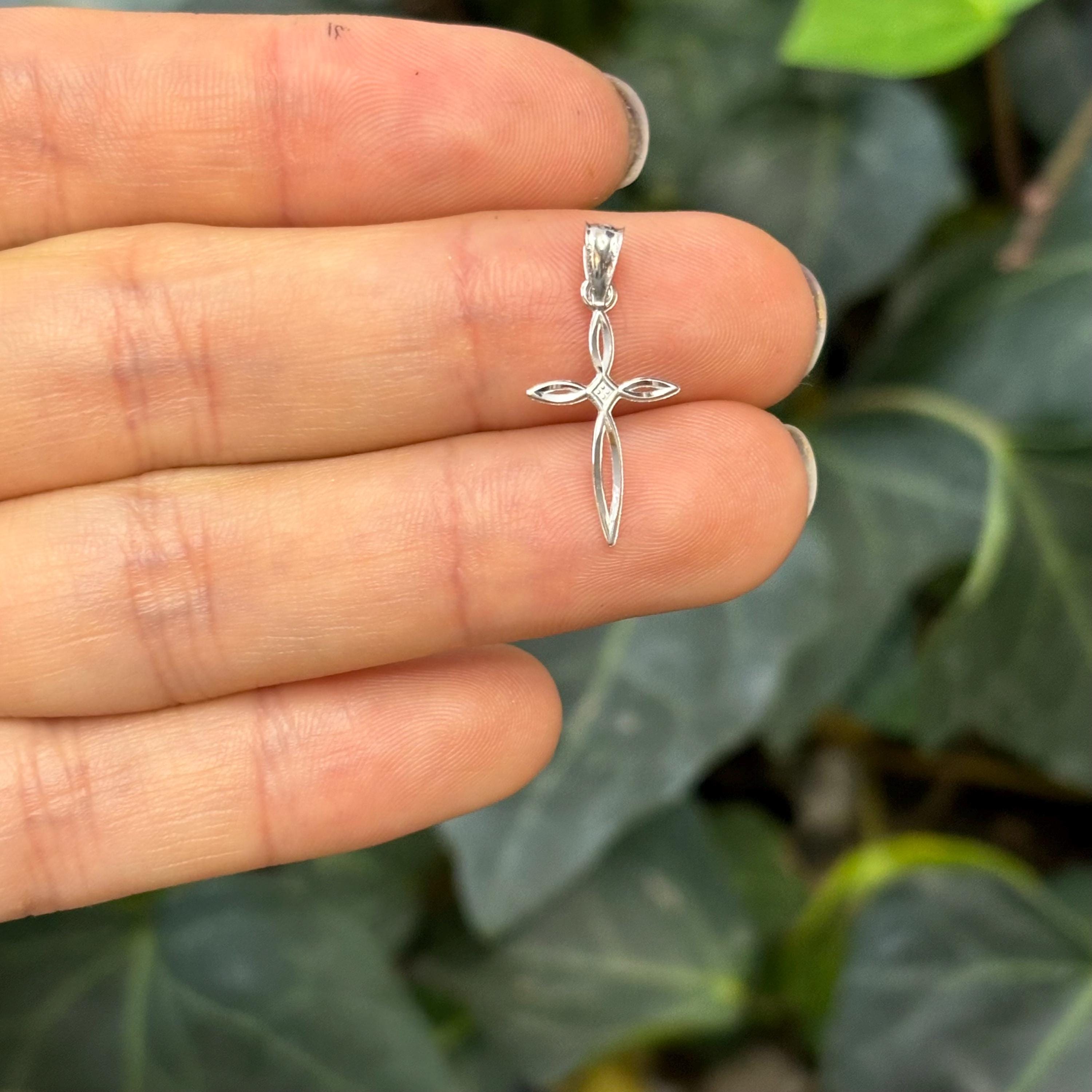 14k White Gold Passion Thin Cross Charm Pendant
