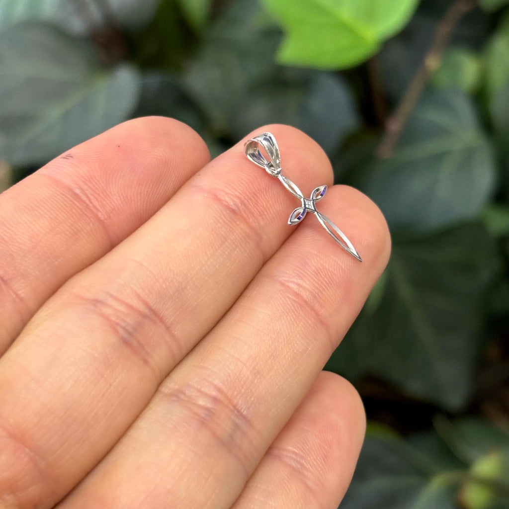 14k White Gold Passion Thin Cross Charm Pendant