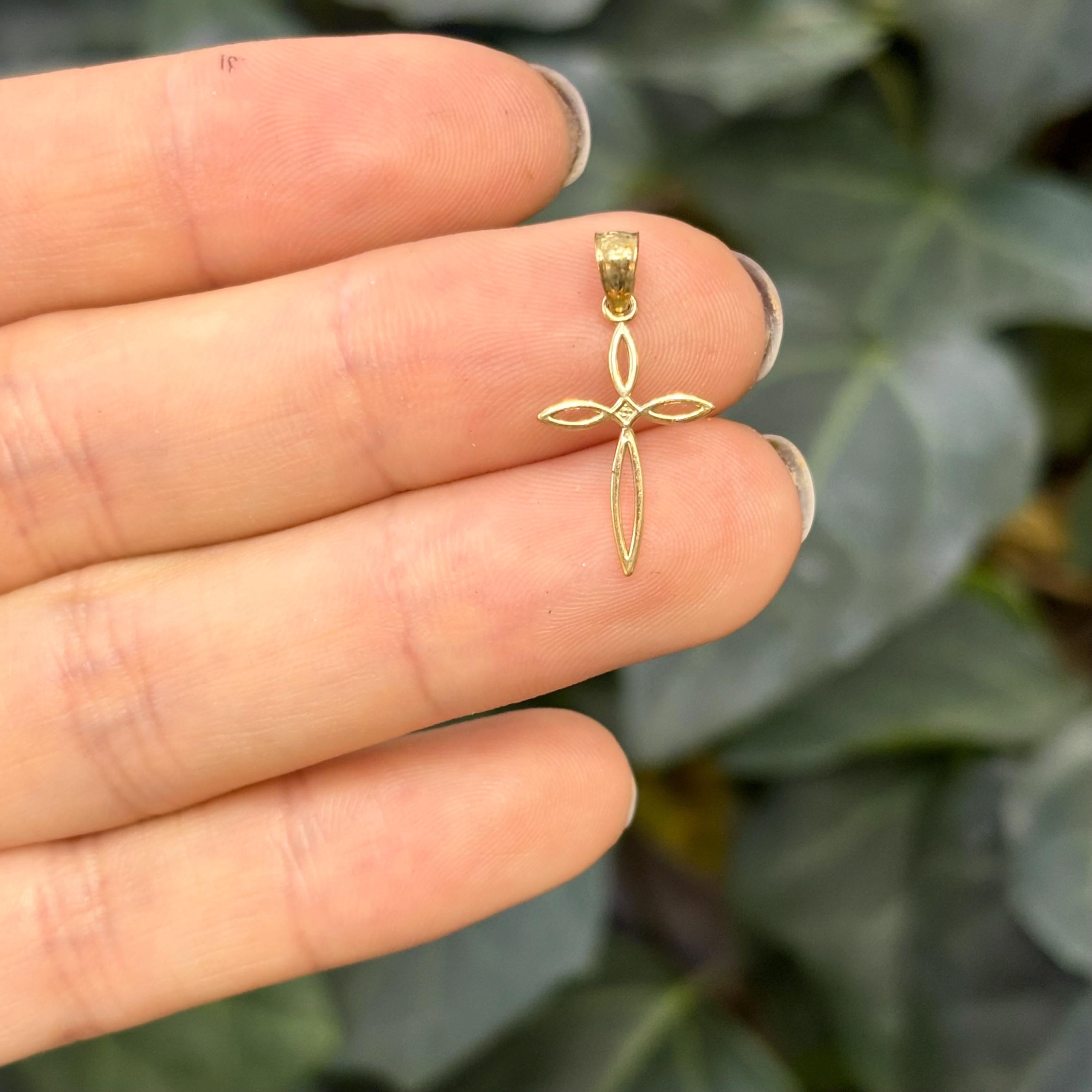 14k Gold Passion Thin Cross Charm Pendant