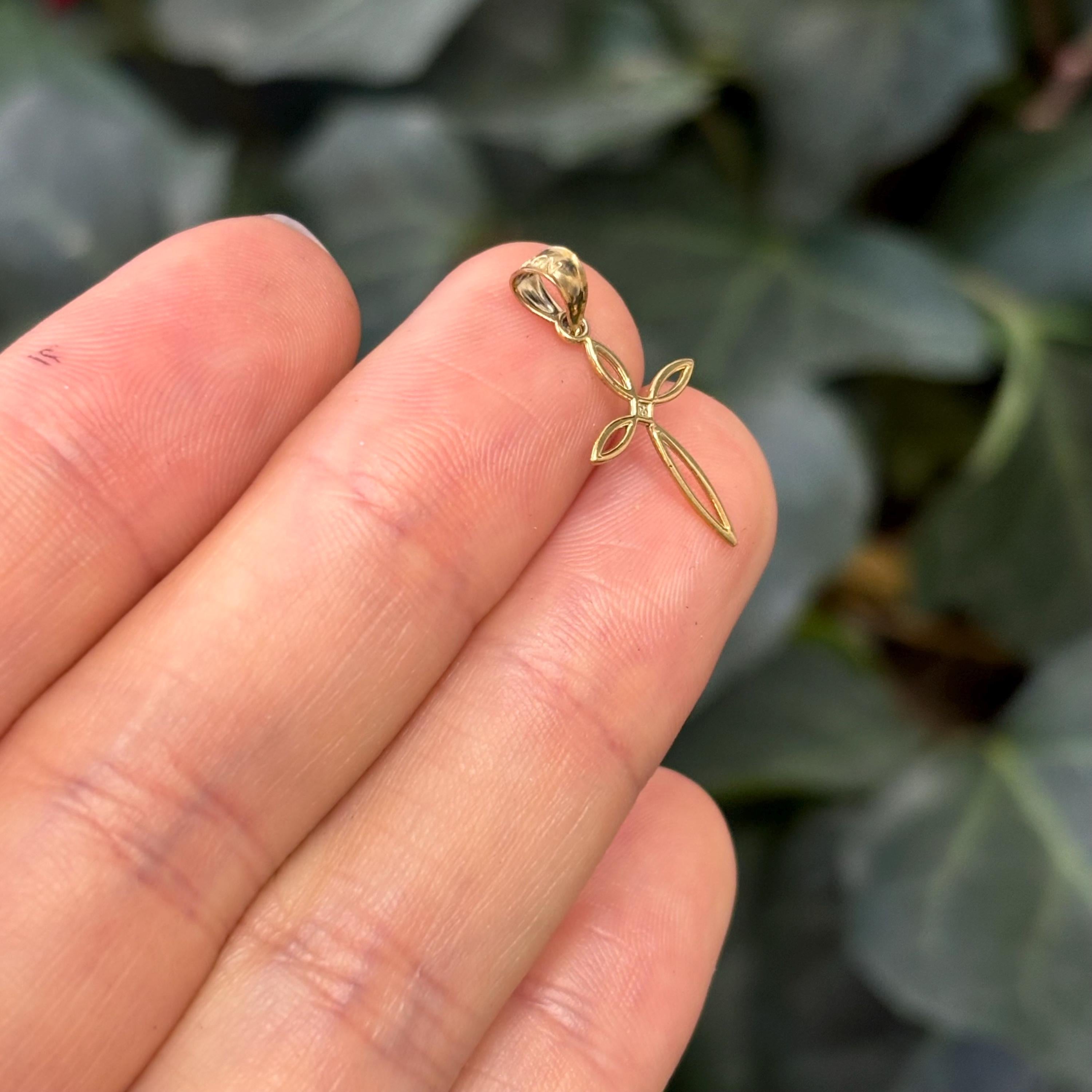 14k Gold Passion Thin Cross Charm Pendant