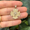 14k Yellow Gold St Florian Firefighter Badge Medal Pendant 24mm
