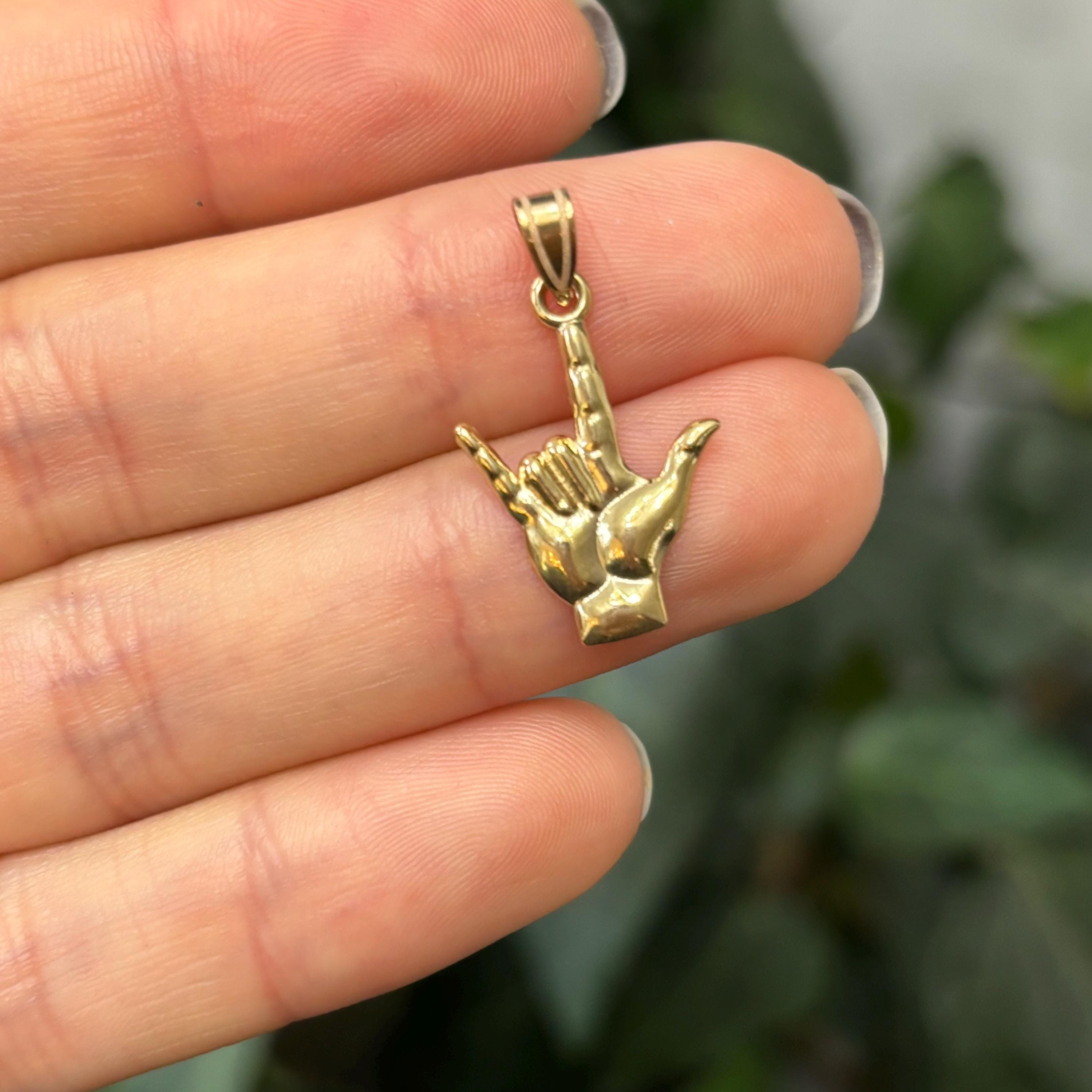14k Gold I Love You Sign Language Charm Pendant