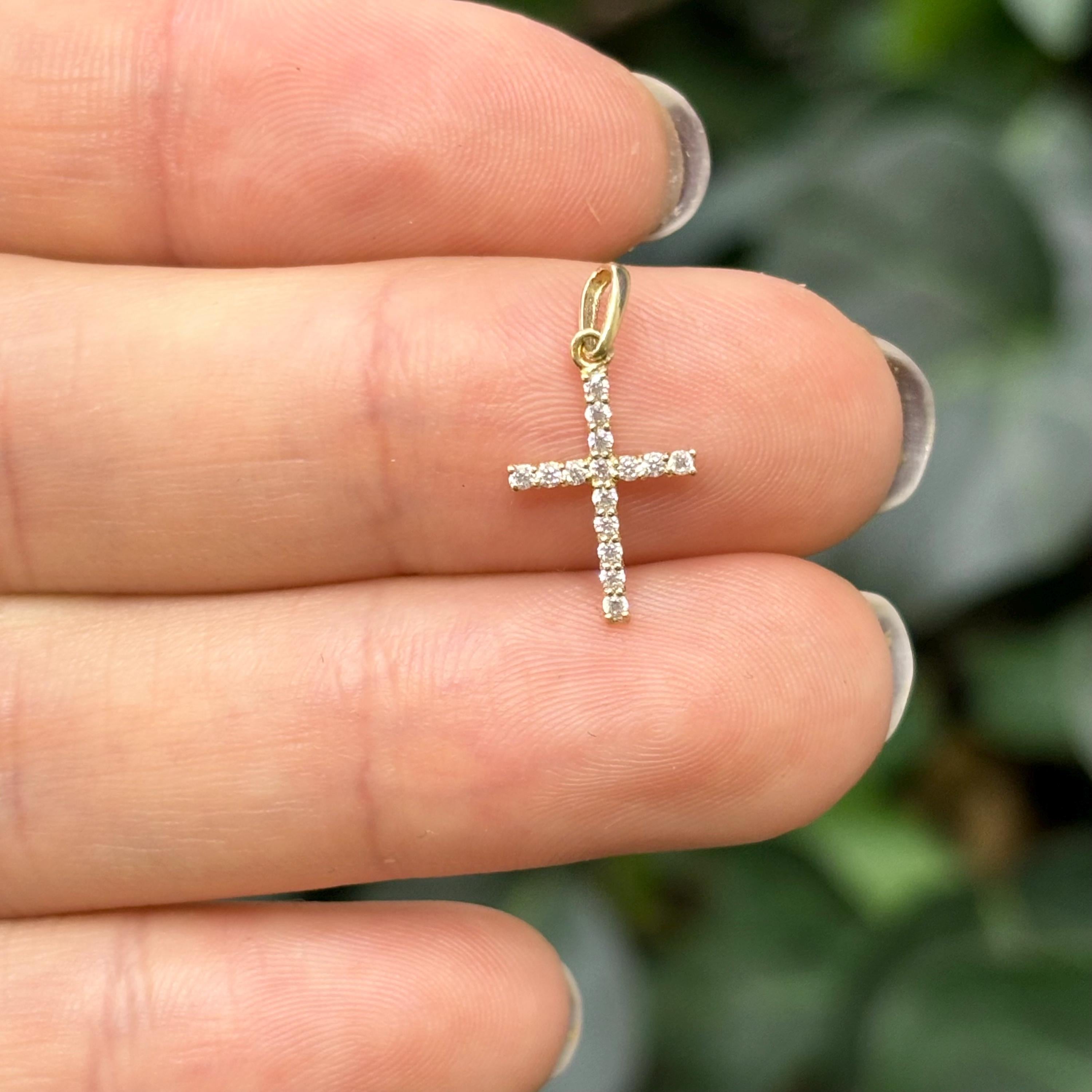 10k Gold Cubic Zirconia Stones Mini Cross Charm Pendant