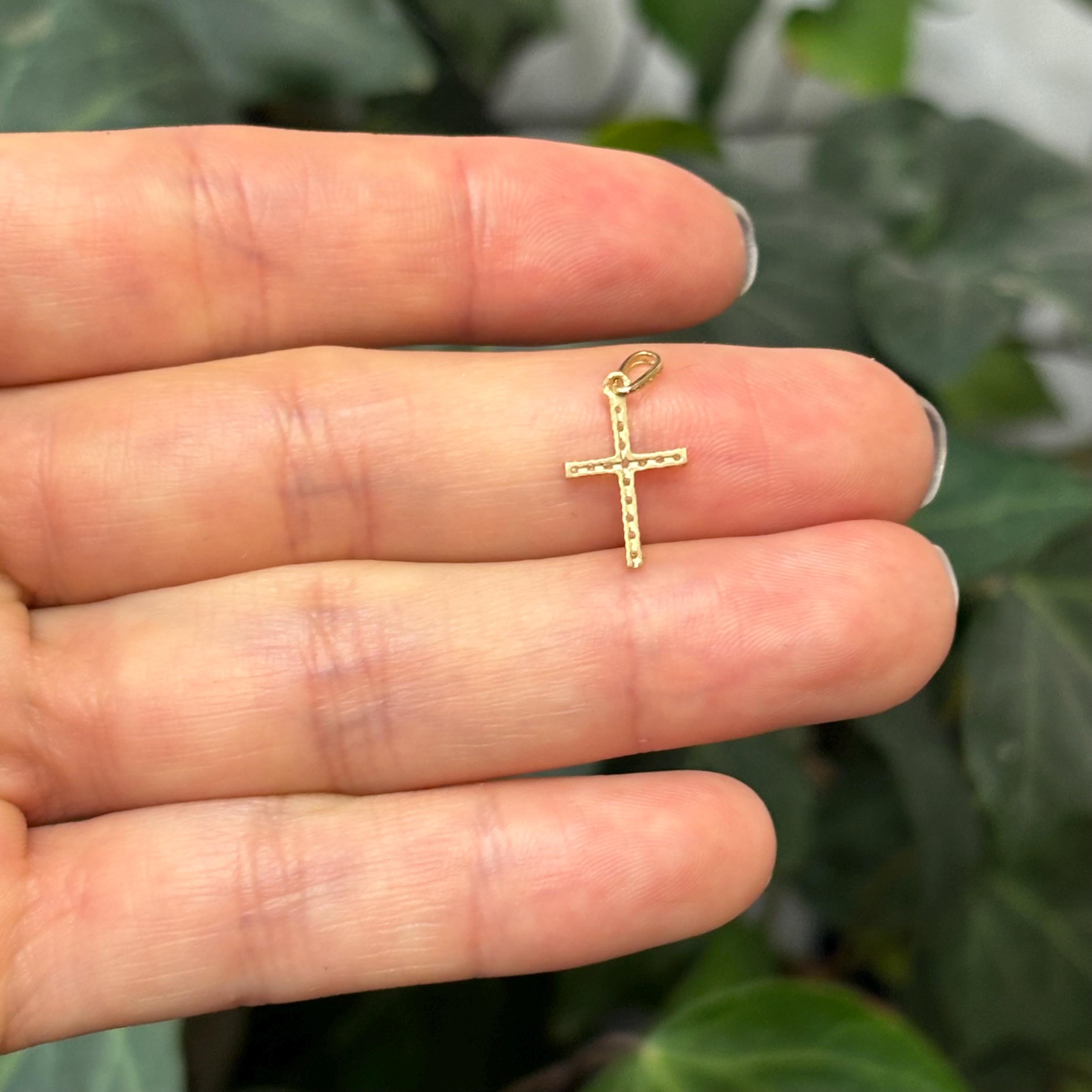 10k Gold Cubic Zirconia Stones Mini Cross Charm Pendant