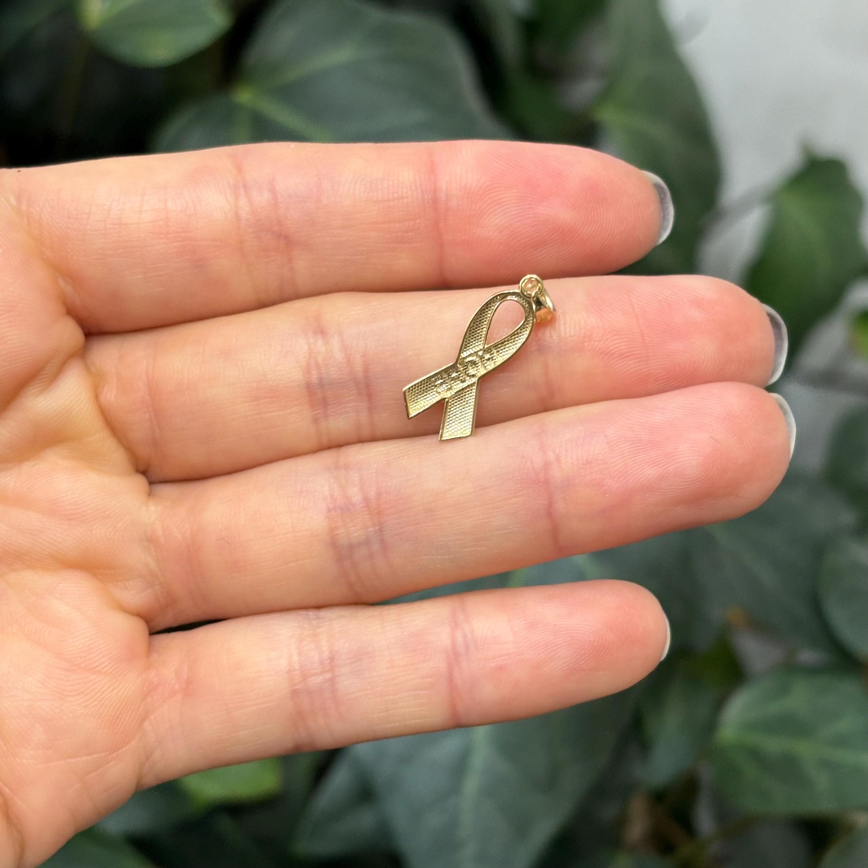 14k Gold Hope Cancer Ribbon Awareness Charm Pendant