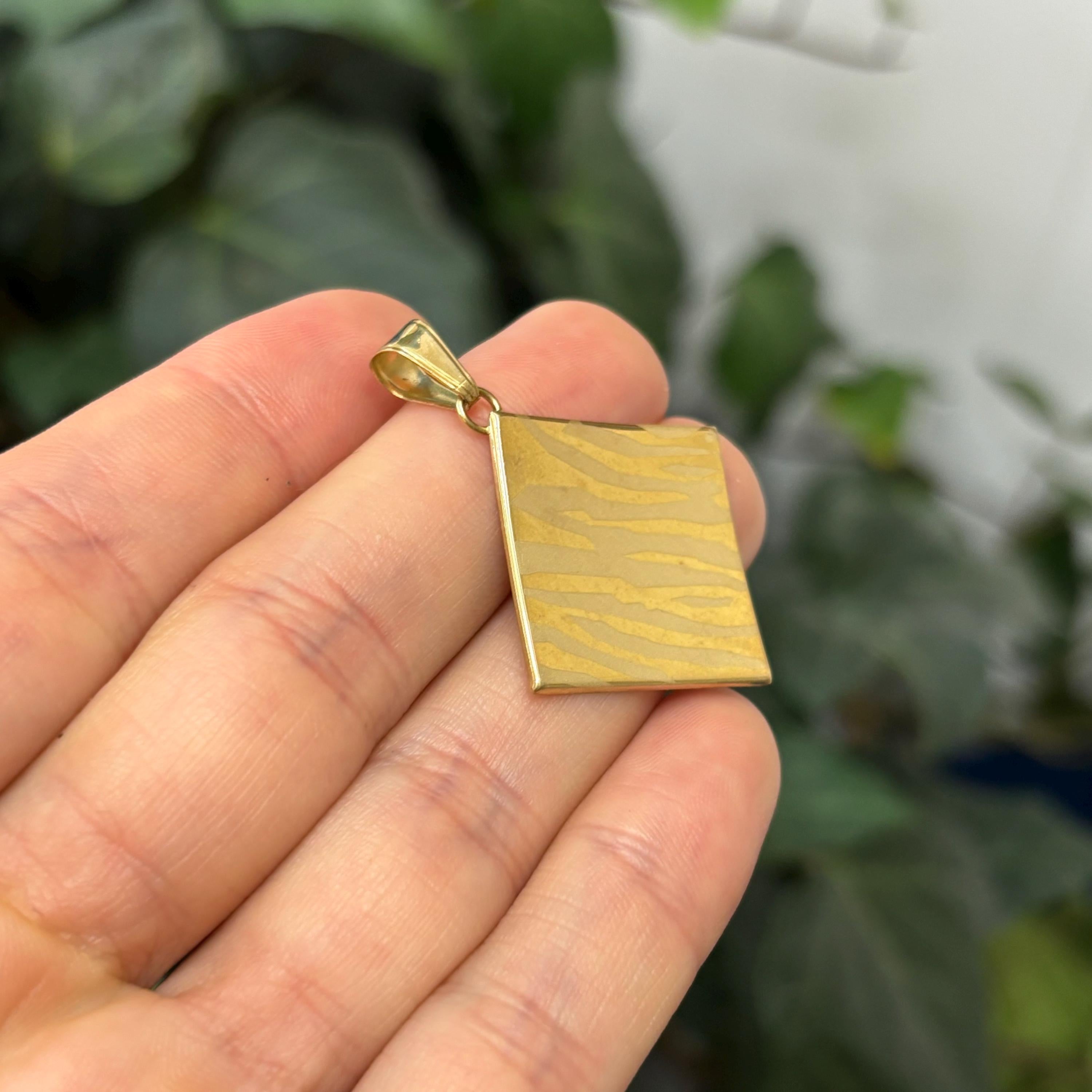 14k Gold Zebra Print Diamond-Shape Pendant