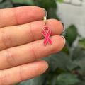 14K Gold Pink Enamel Breast Cancer Ribbon Awareness Charm Pendant