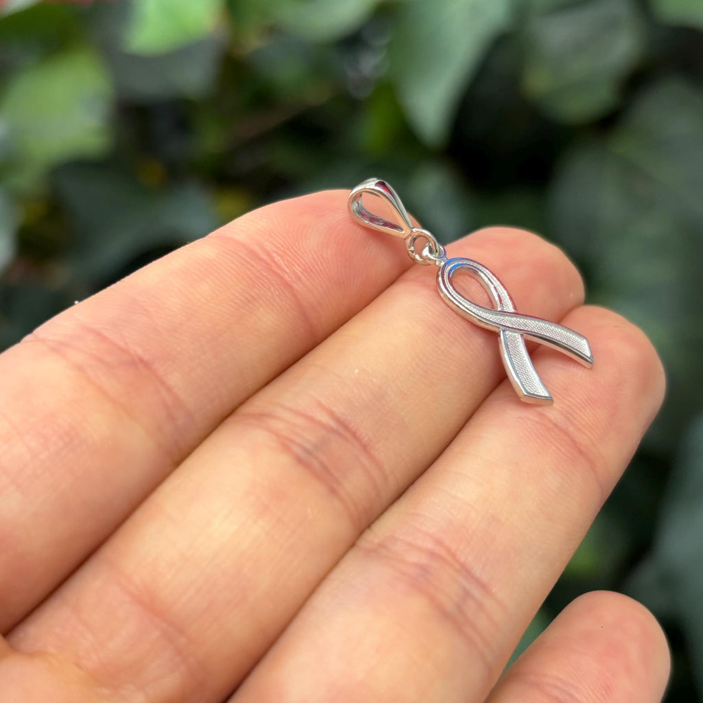 14k White Gold Cancer Ribbon Awareness Charm Pendant