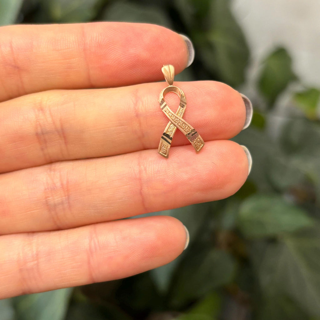 14k Rose Gold Cancer Ribbon Awareness Charm Pendant