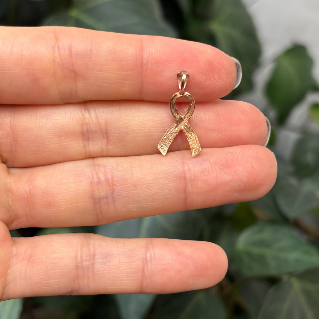 14k Rose Gold Cancer Ribbon Awareness Charm Pendant