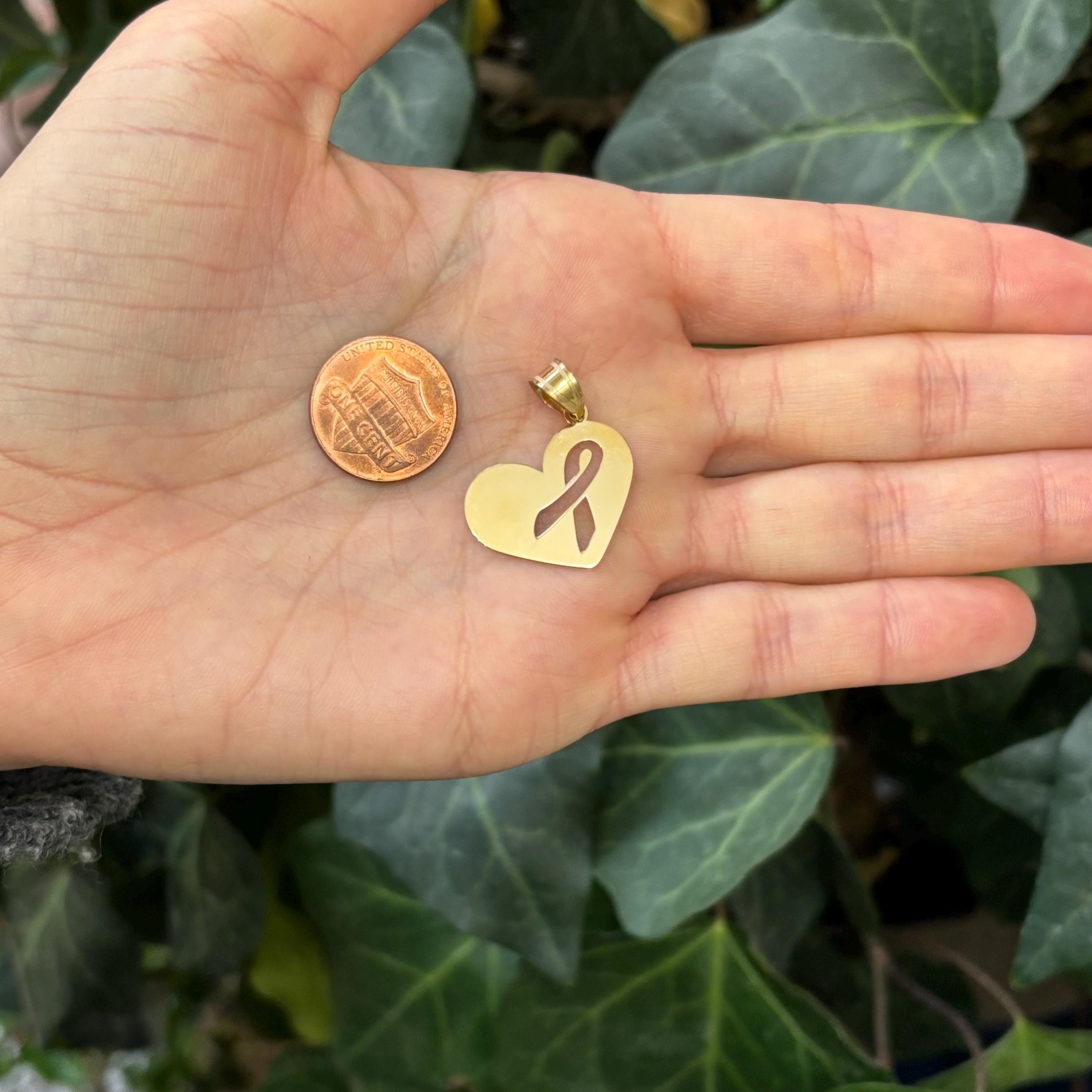 14k Gold Cancer Ribbon Awareness Heart Pendant