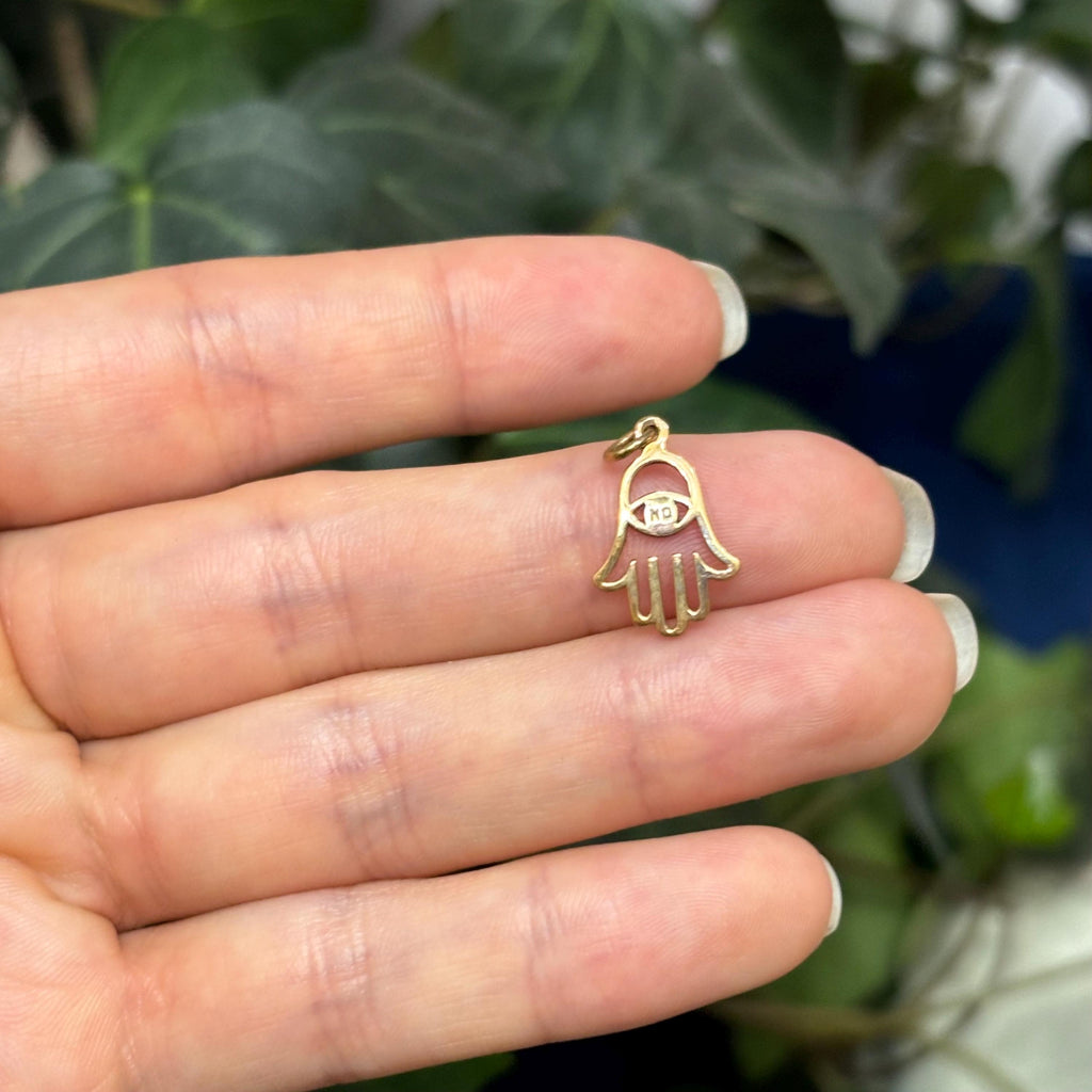 Bronze Hamsa Evil Eye Detailed Pendant Small