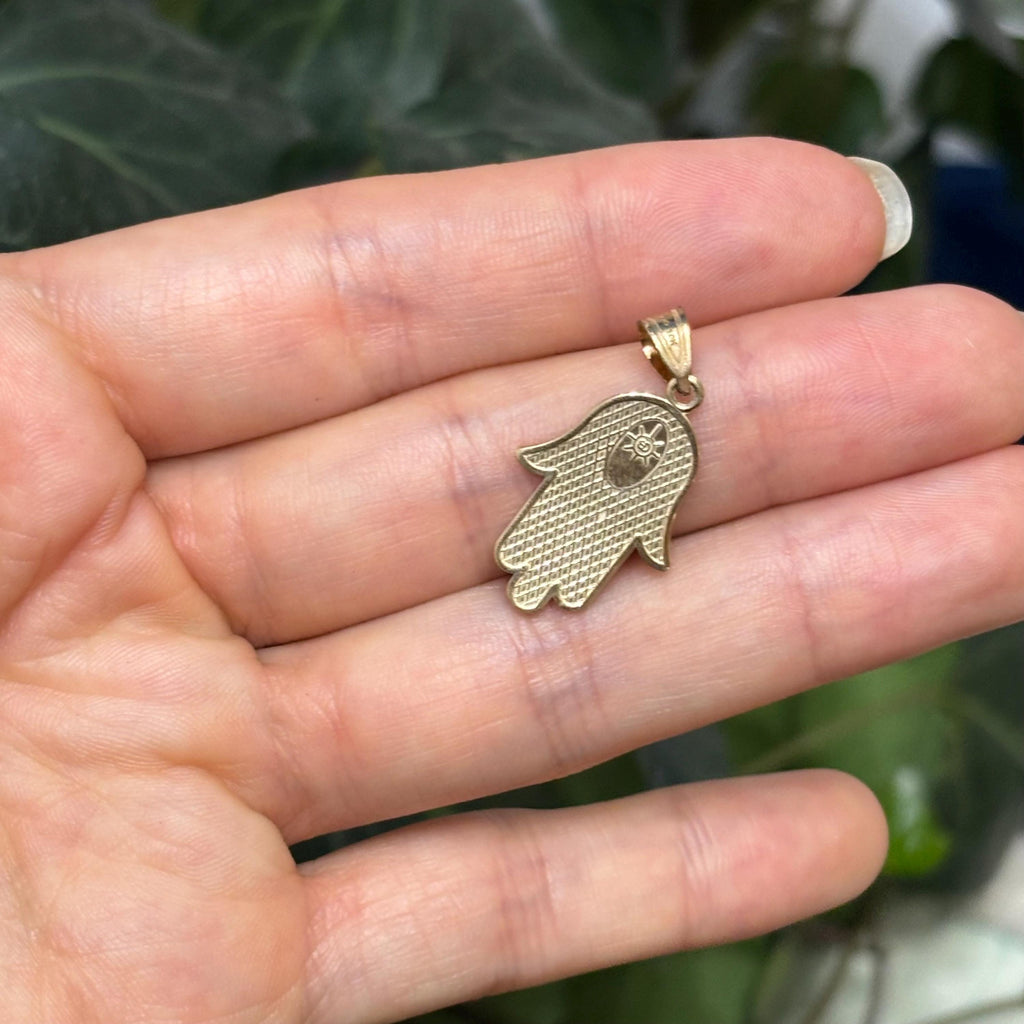 10K Yellow Gold Hamsa Chamseh Star of David Detailed Pendant