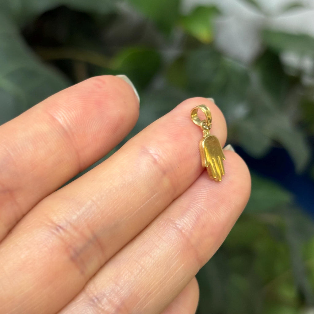 10K Yellow Gold Hamsa Chamseh Tiny Hollow Pendant
