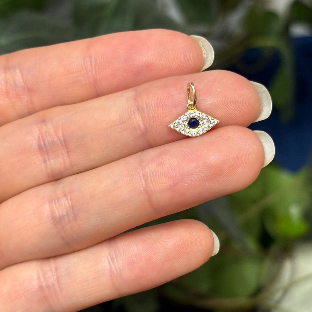 Sterling Silver Goldtone with Stones Evil Eye Detailed Pendant Small