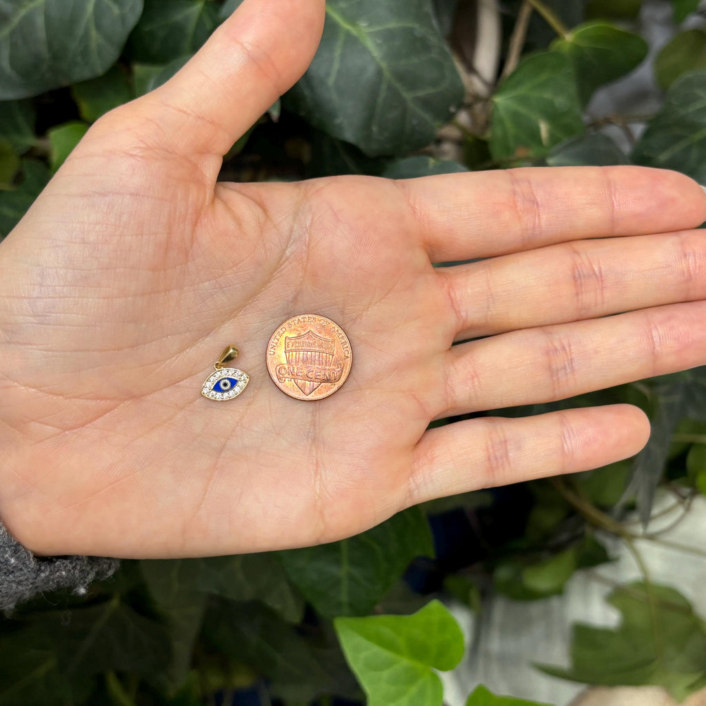 14K Yellow Gold with CZ Stones and Enamel Evil Eye Detailed Pendant Small
