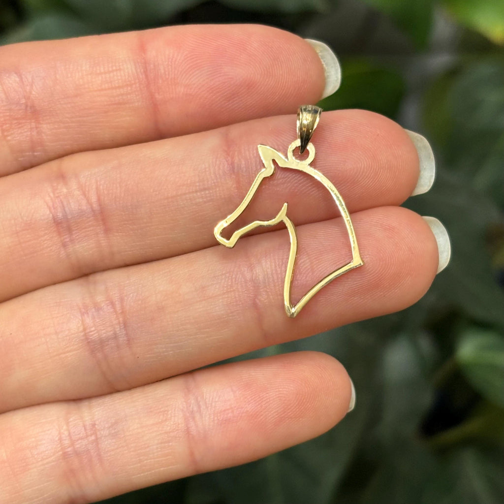 14K Yellow Gold Cut Out Horse Head Detailed Charm Pendant
