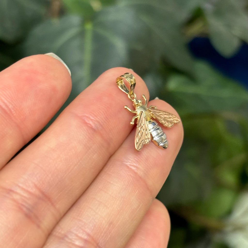 14K Yellow Gold Tri Color Bee Wasp Bug Detailed Charm Pendant