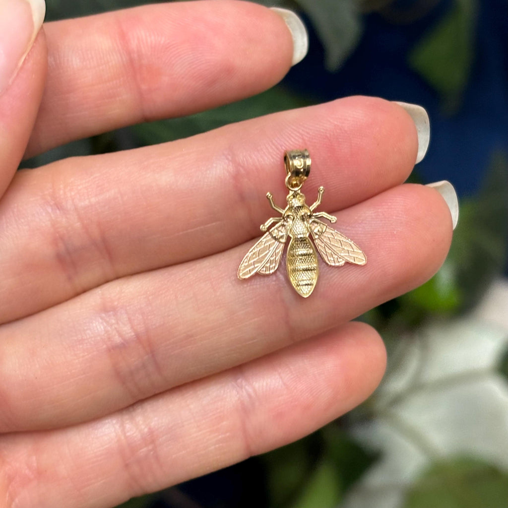 14K Yellow Gold Tri Color Bee Wasp Bug Detailed Charm Pendant