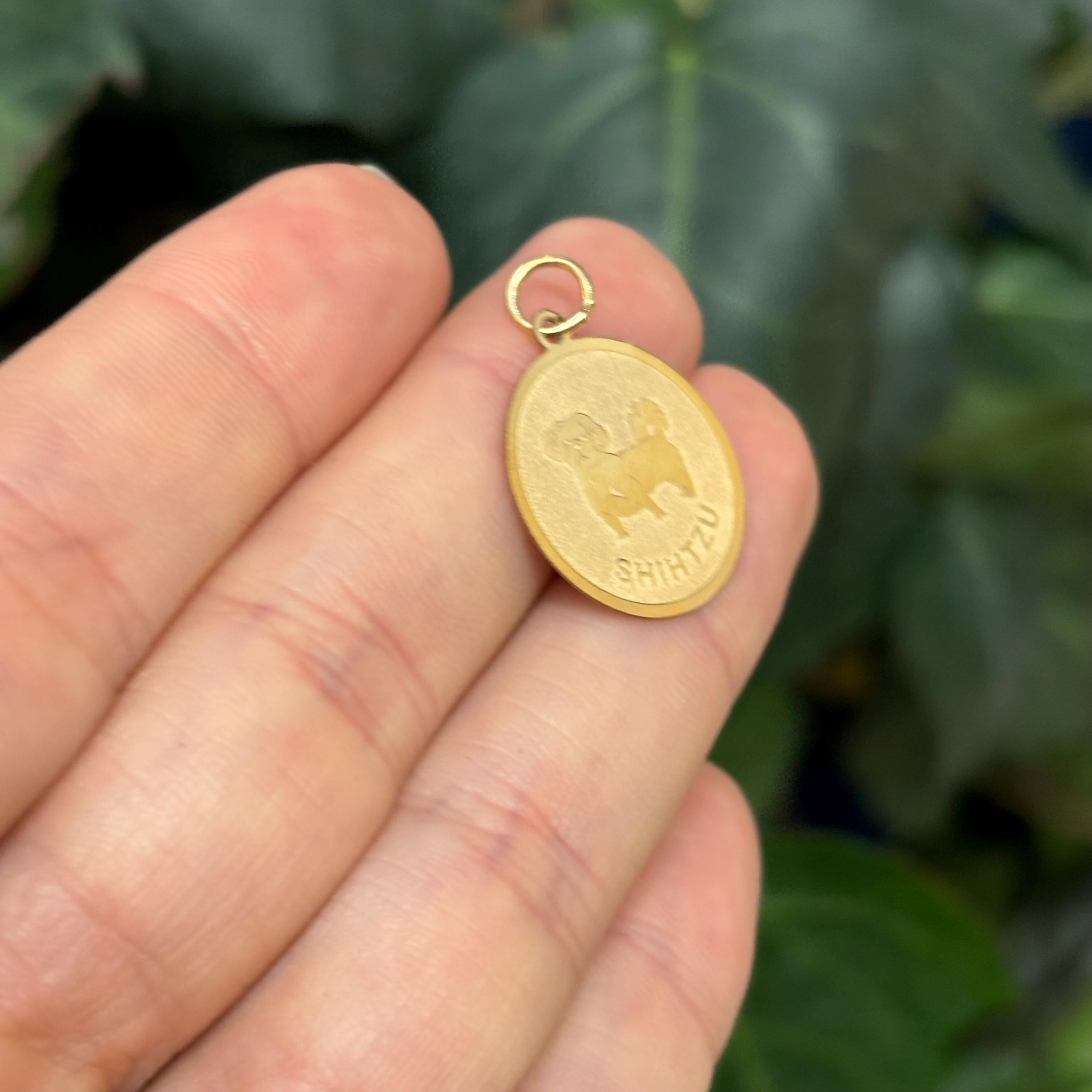 14K Yellow Gold Shih Tzu Dog Shiny and Matte Detailed Charm Pendant
