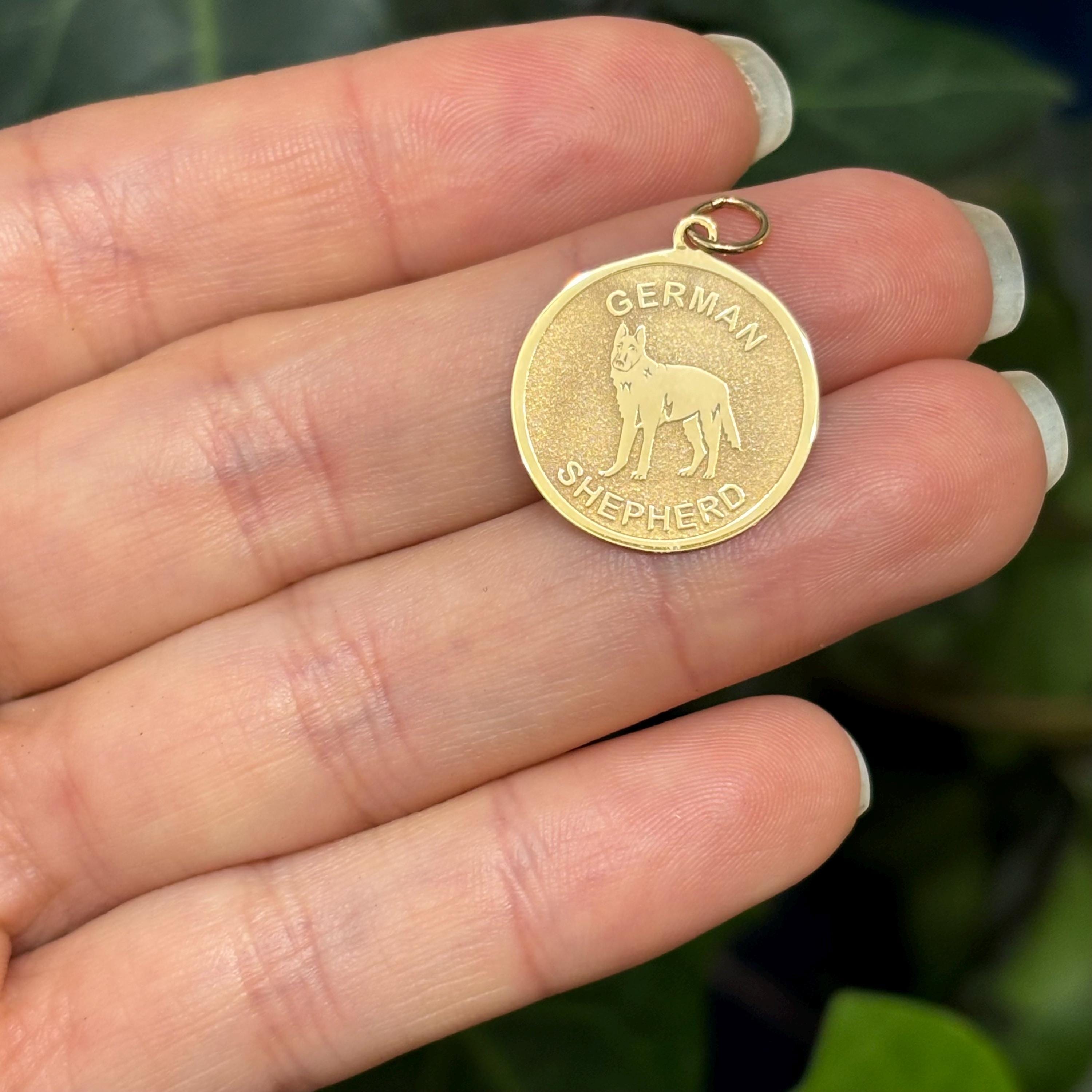 14K Yellow Gold German Shepard Shiny and Matte Detailed Charm Pendant