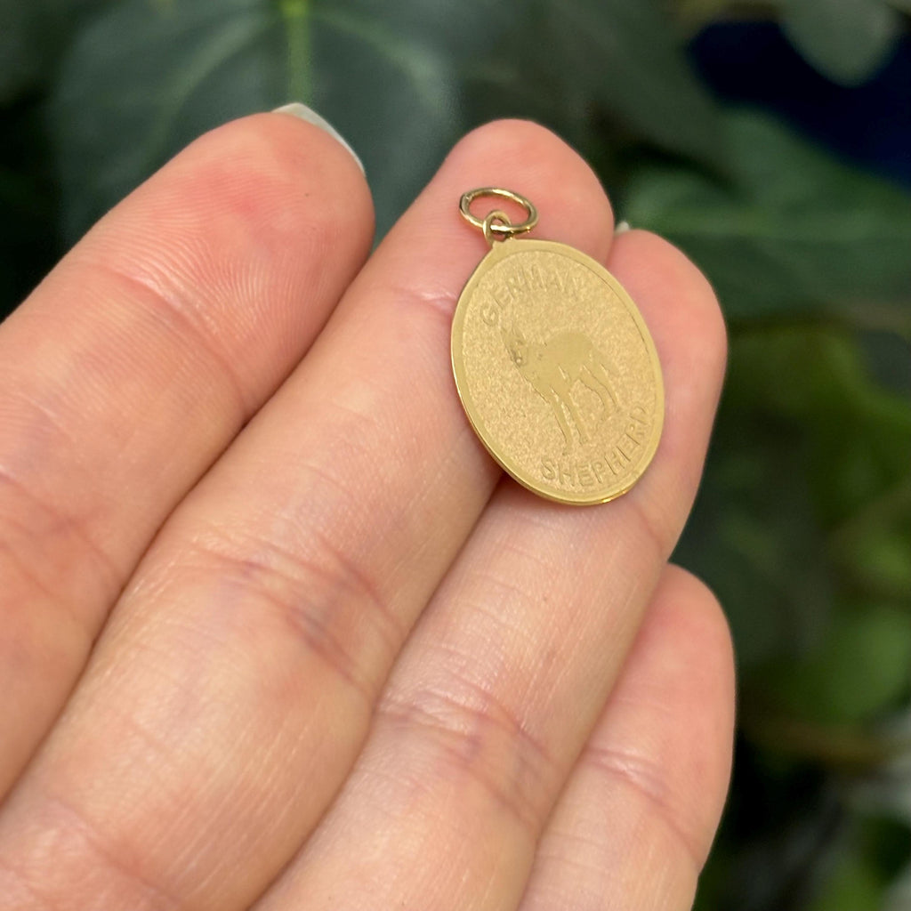 14K Yellow Gold German Shepard Shiny and Matte Detailed Charm Pendant