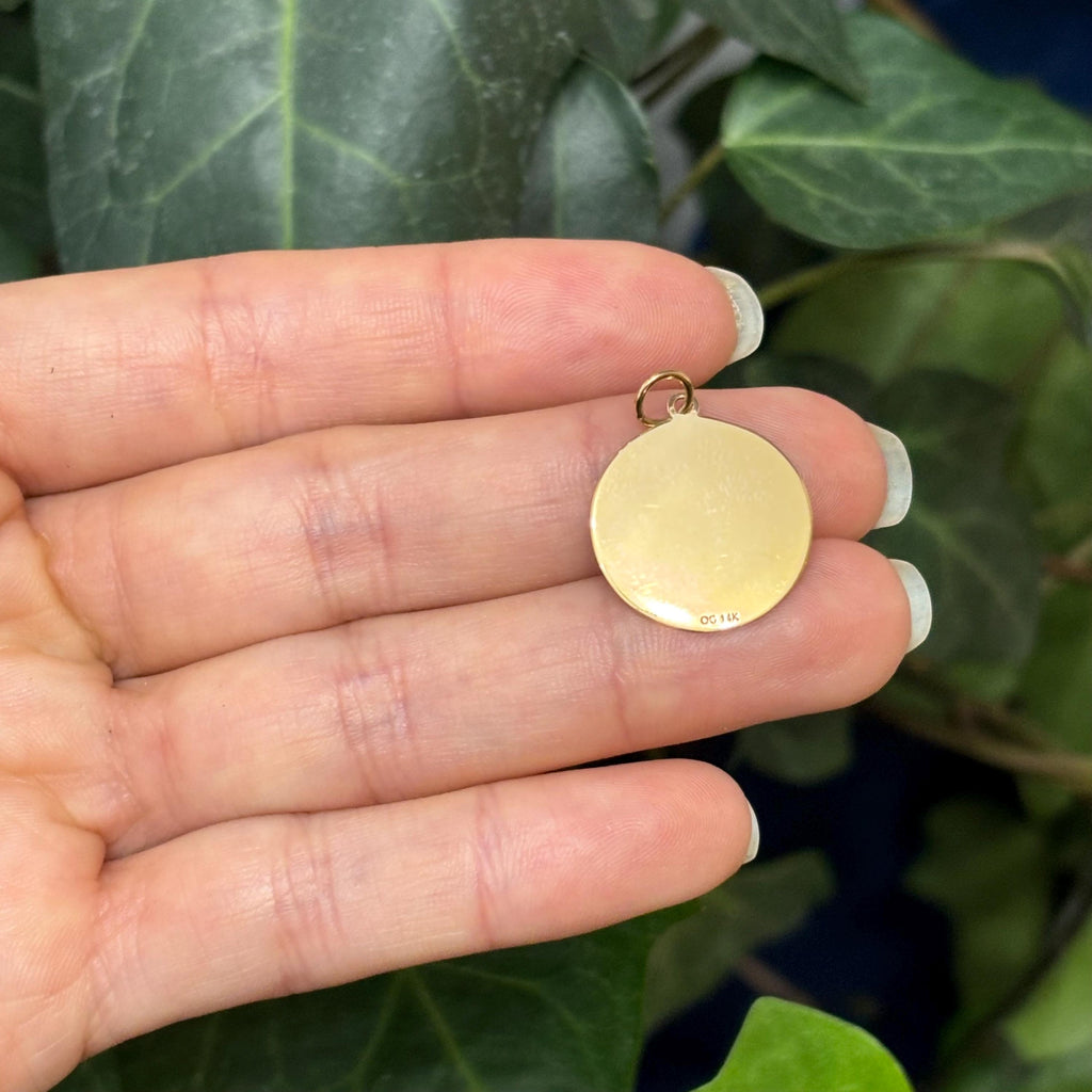 14K Yellow Gold German Shepard Shiny and Matte Detailed Charm Pendant