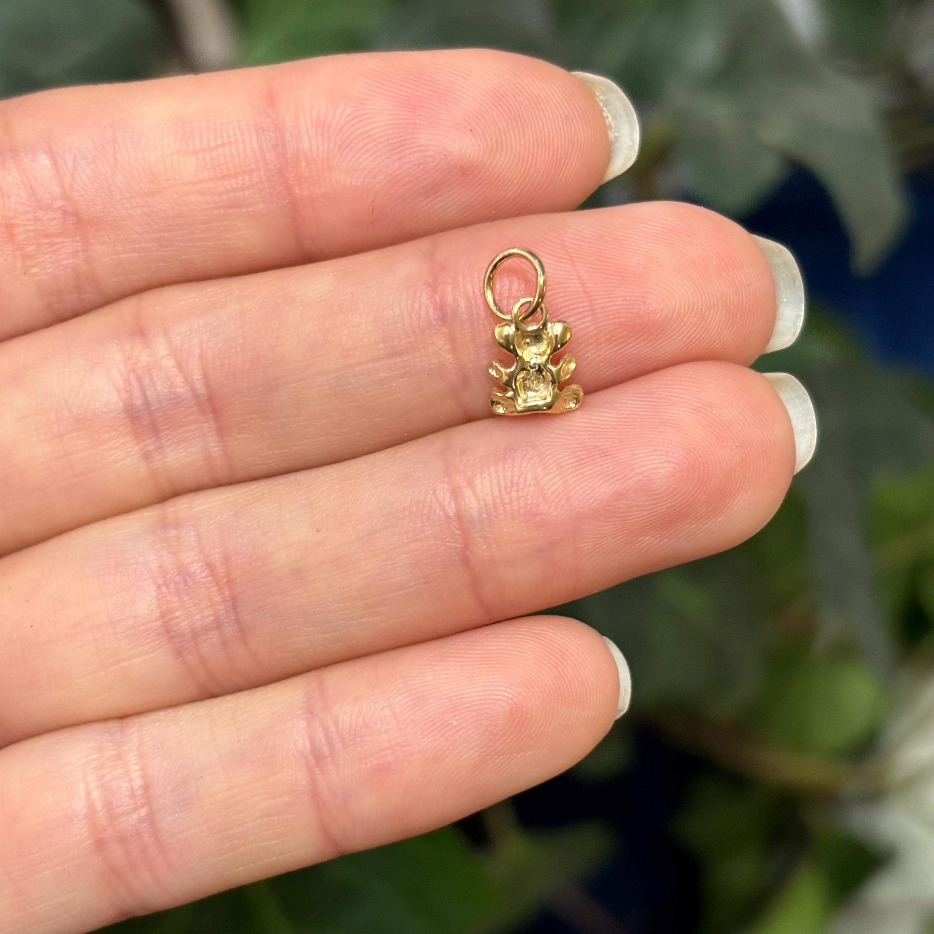 14K Yellow Gold Toy Teddy Bear Detailed Charm Pendant