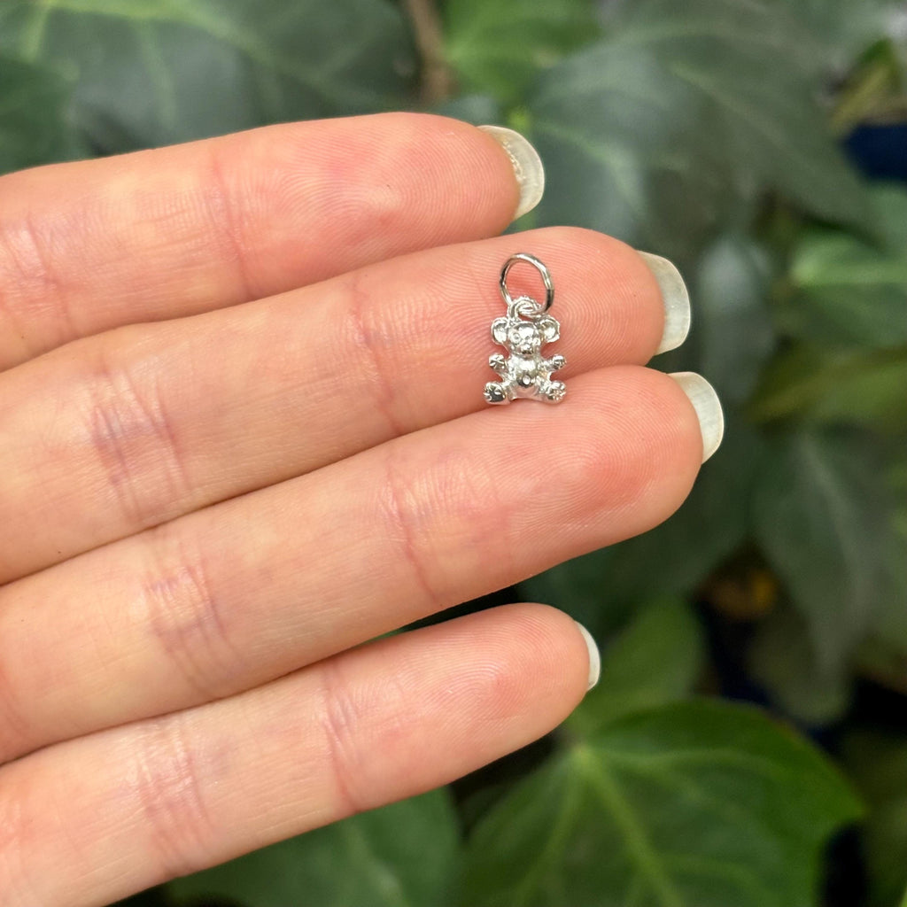 14K White Gold Toy Teddy Bear Detailed Charm Pendant