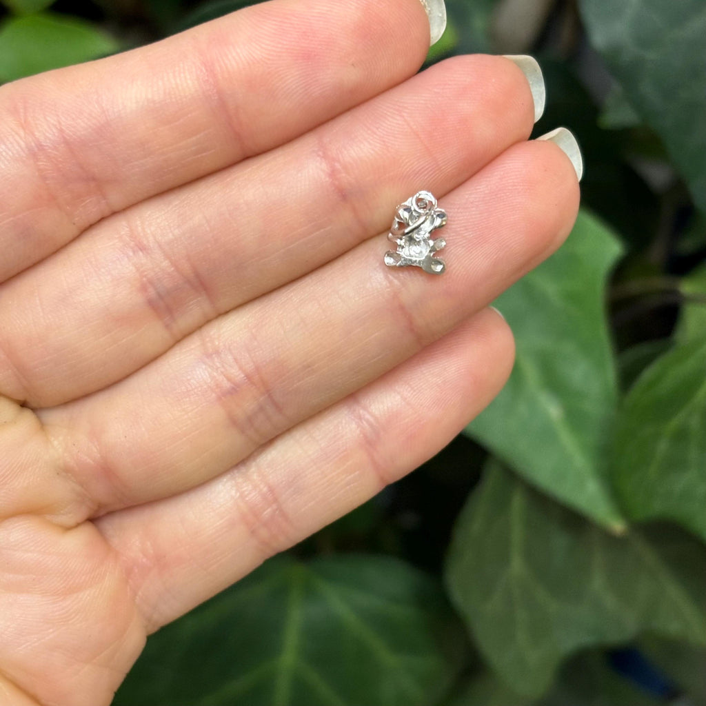 14K White Gold Toy Teddy Bear Detailed Charm Pendant