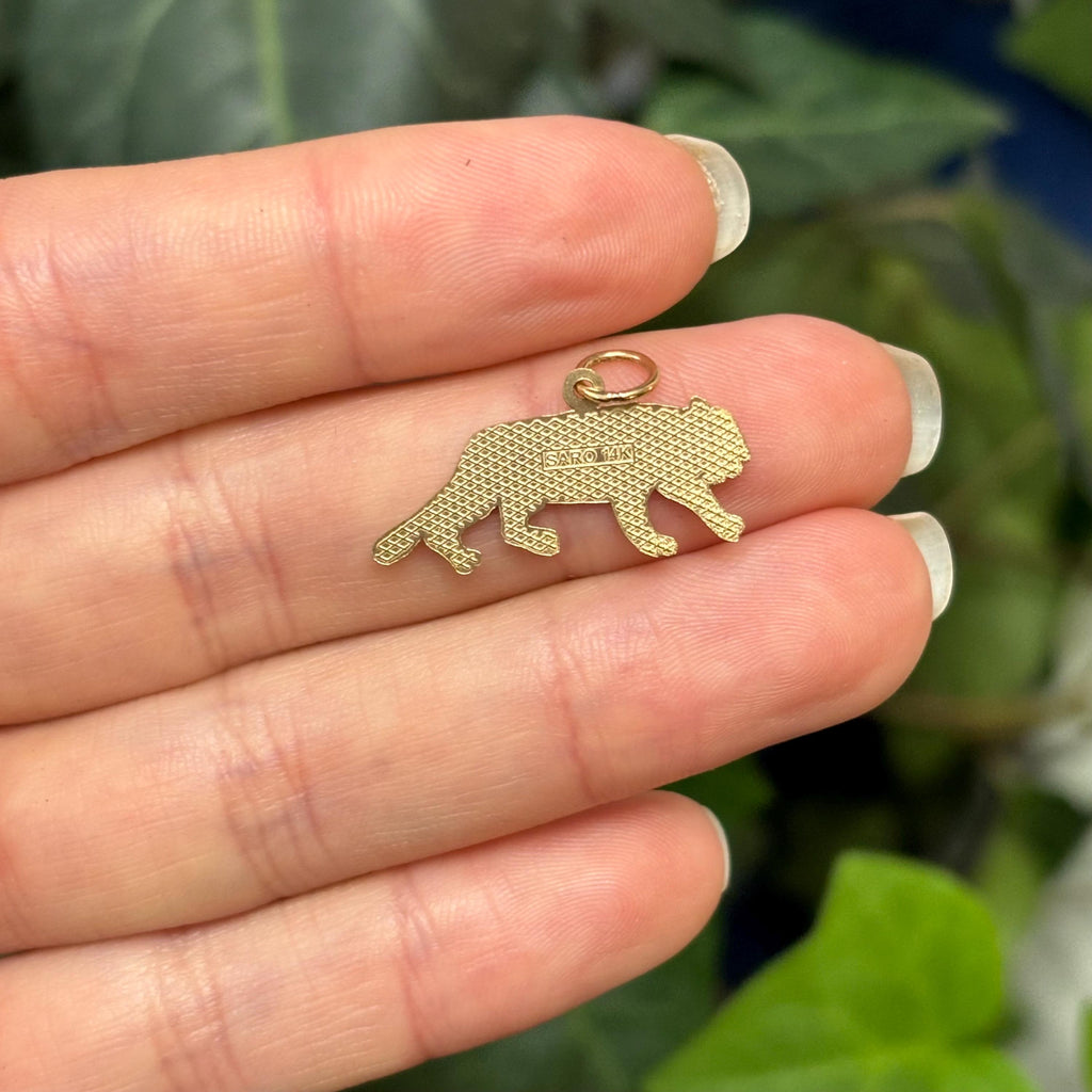10k Yellow Gold Prowling Tiger Cat Detailed Charm Pendant