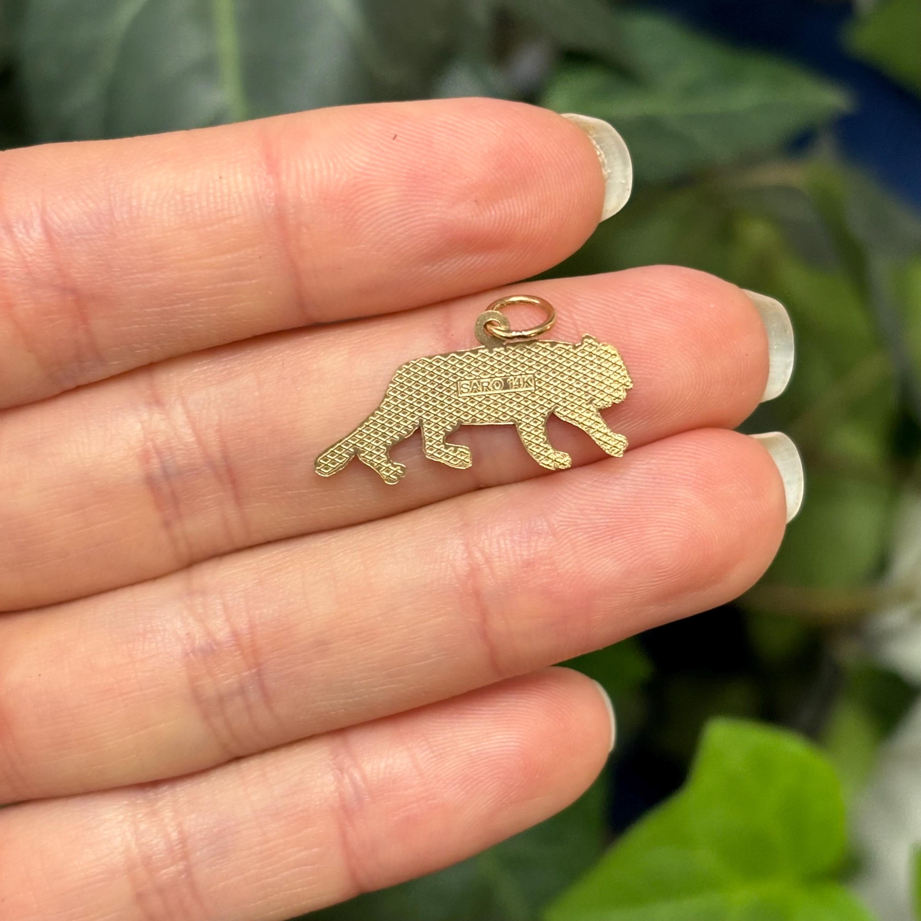 14K Yellow Gold Prowling Tiger Cat Detailed Charm Pendant