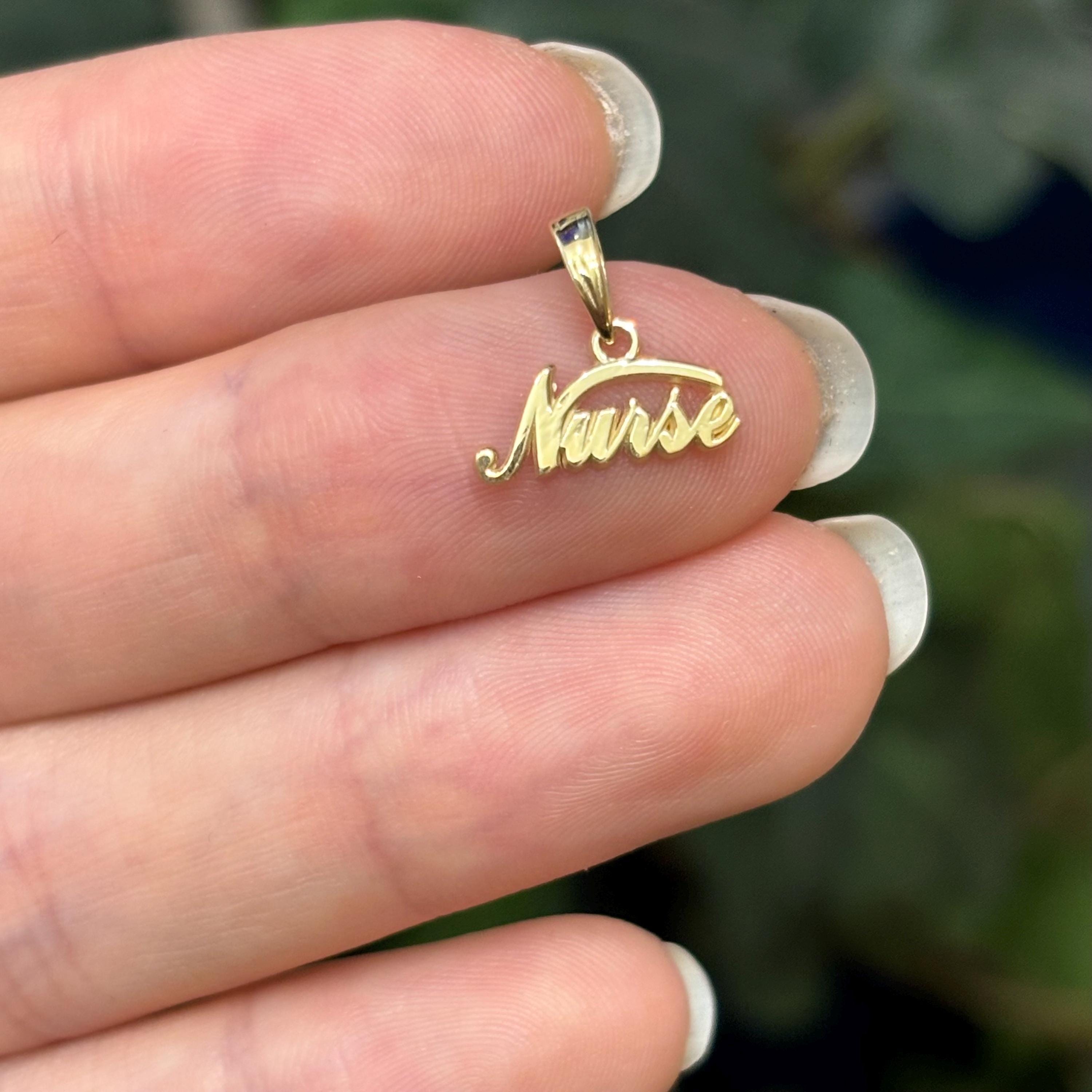 10k Yellow Gold Script Nurse Detailed Charm Pendant