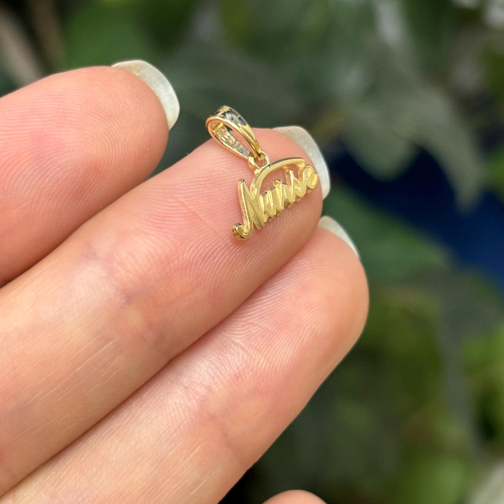 10k Yellow Gold Script Nurse Detailed Charm Pendant