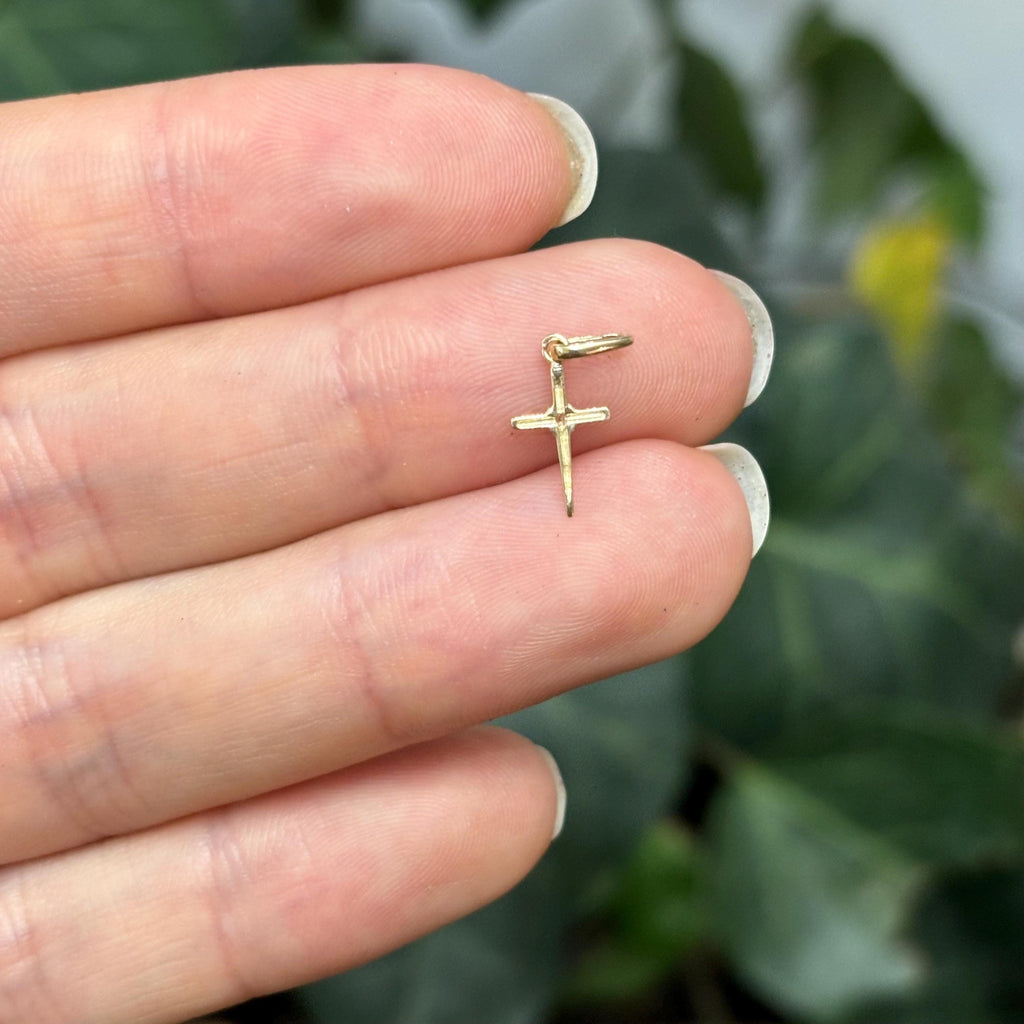 14k Gold Cubic Zirconia Stones Mini Cross Charm Pendant