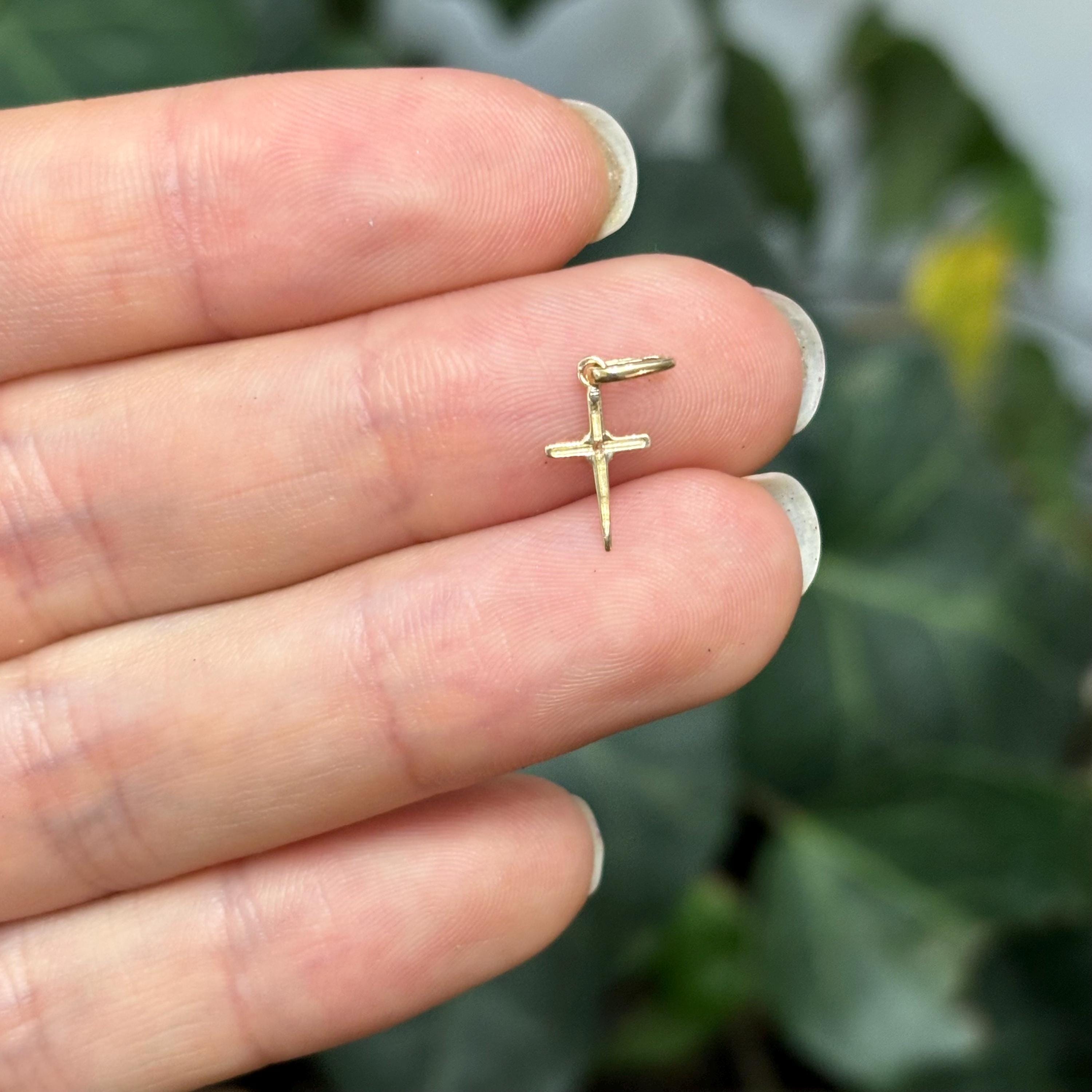 14k Gold Cubic Zirconia Stones Mini Cross Charm Pendant